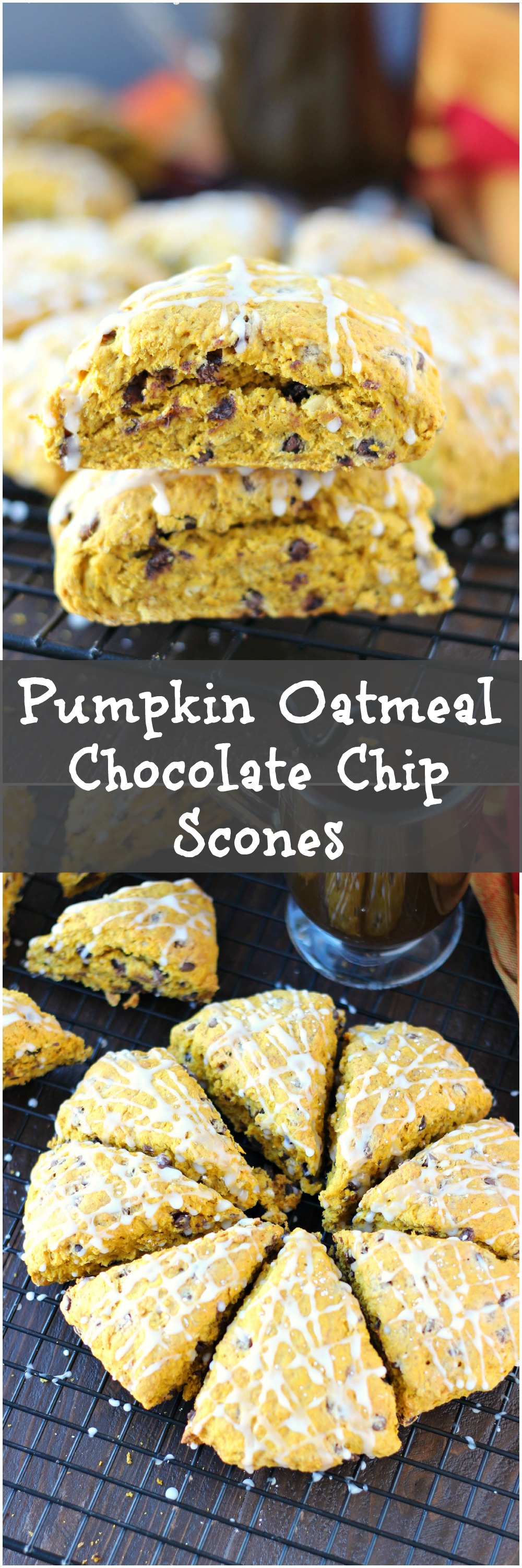 Pumpkin Oatmeal Chocolate Chip Scones ~ mykitchencraze.com ~ A perfect fall treat to go with your morning coffee/tea!
