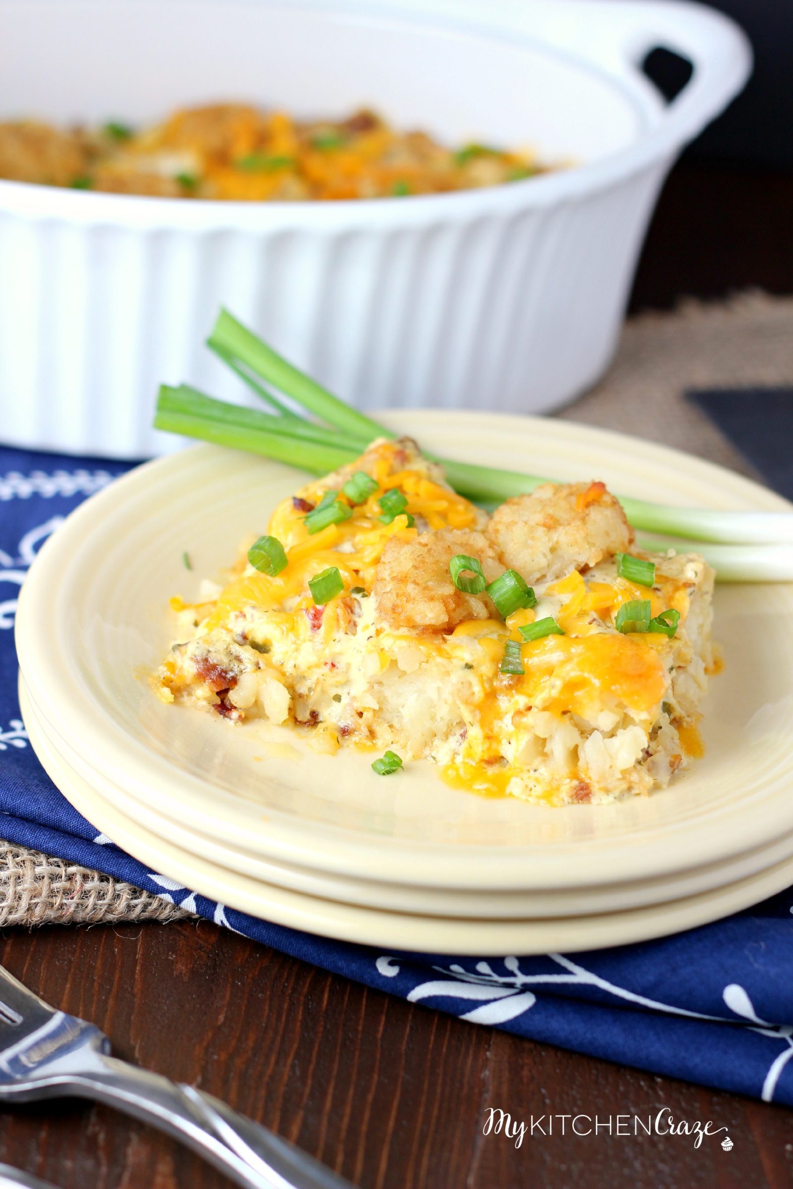 Chicken Ranch Tater Tot Casserole ~ mykitchencraze.com ~ Enjoy this easy no fuss casserole on those busy hectic nights. Creamy and loaded with tater tots. What could be better?