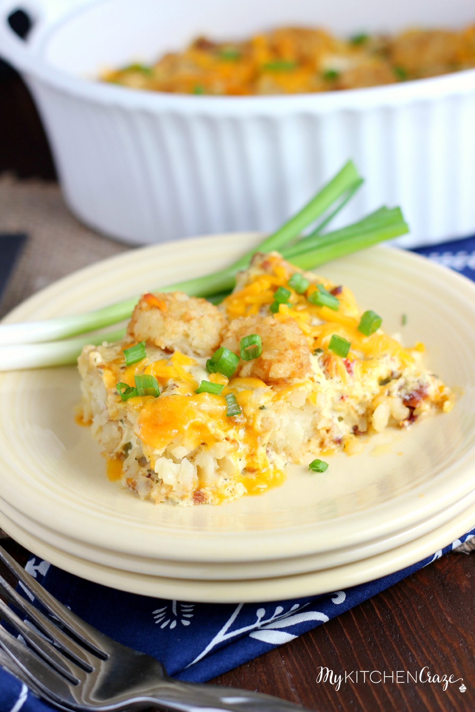 Chicken Ranch Tater Tot Casserole ~ mykitchencraze.com ~ Enjoy this easy no fuss casserole on those busy hectic nights. Creamy and loaded with tater tots. What could be better?