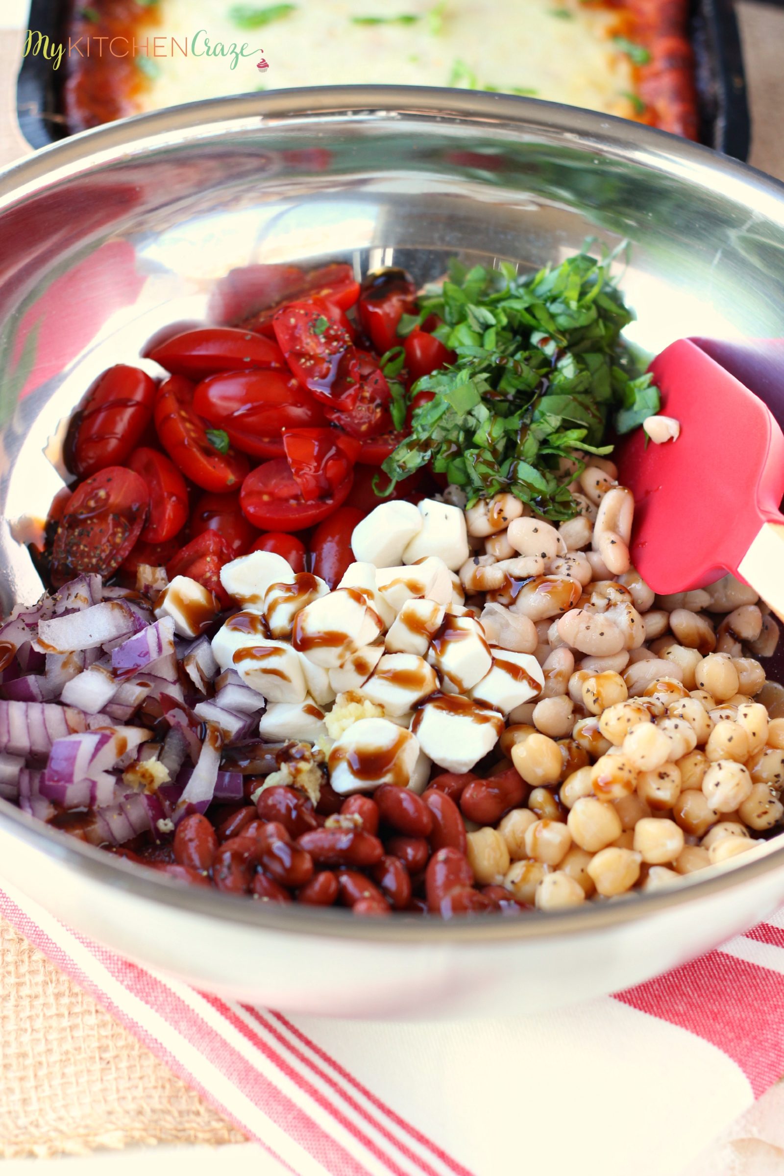 Three Bean Caprese Salad ~ mykitchencraze.com ~ Perfect side dish for any meal.