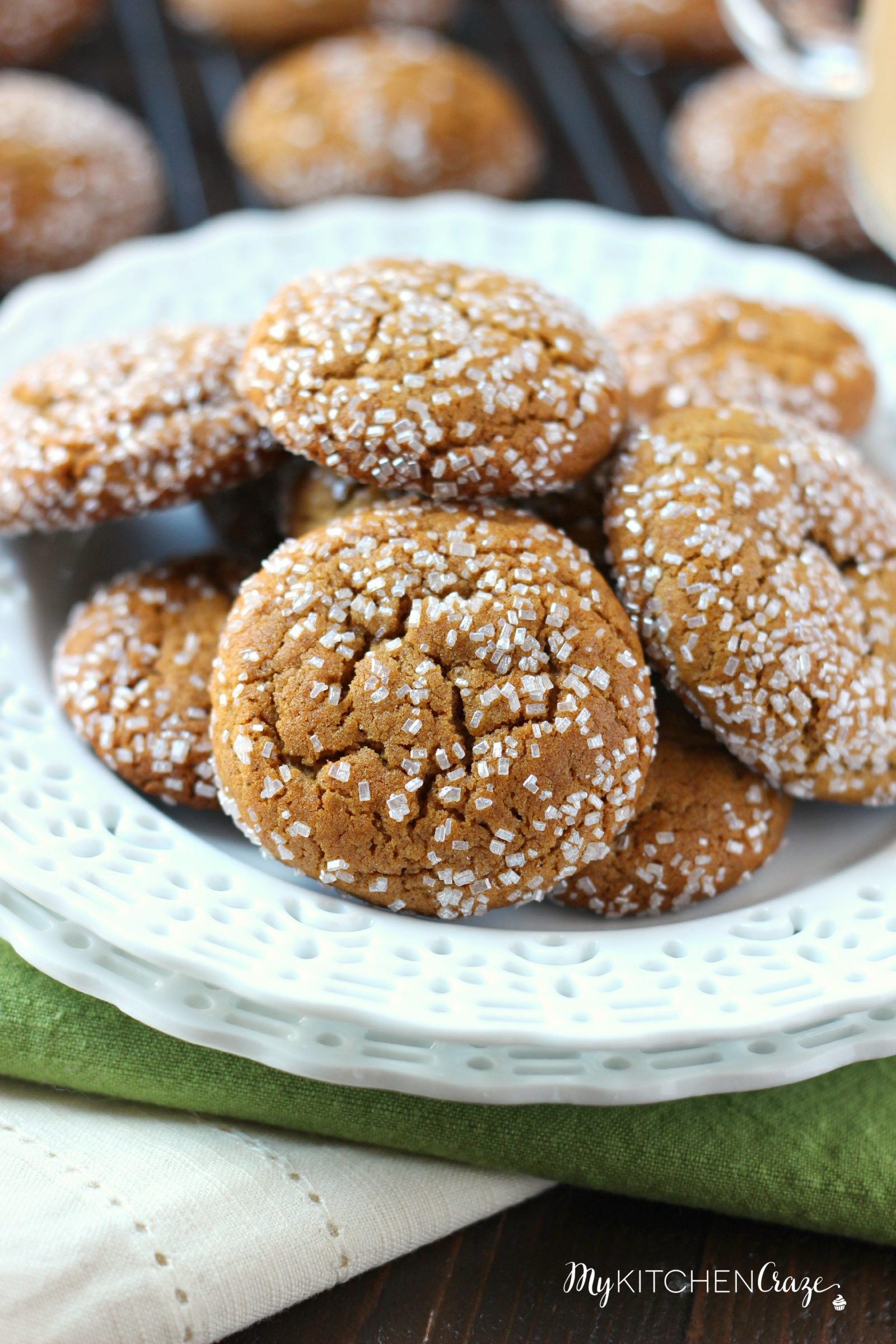 Molasses Crinkle Cookies ~ mykitchencraze.com ~ A delicious, soft chewy molasses crinkle cookie. Loaded with cinnamon, ginger and cloves. These cookies will be a hit!