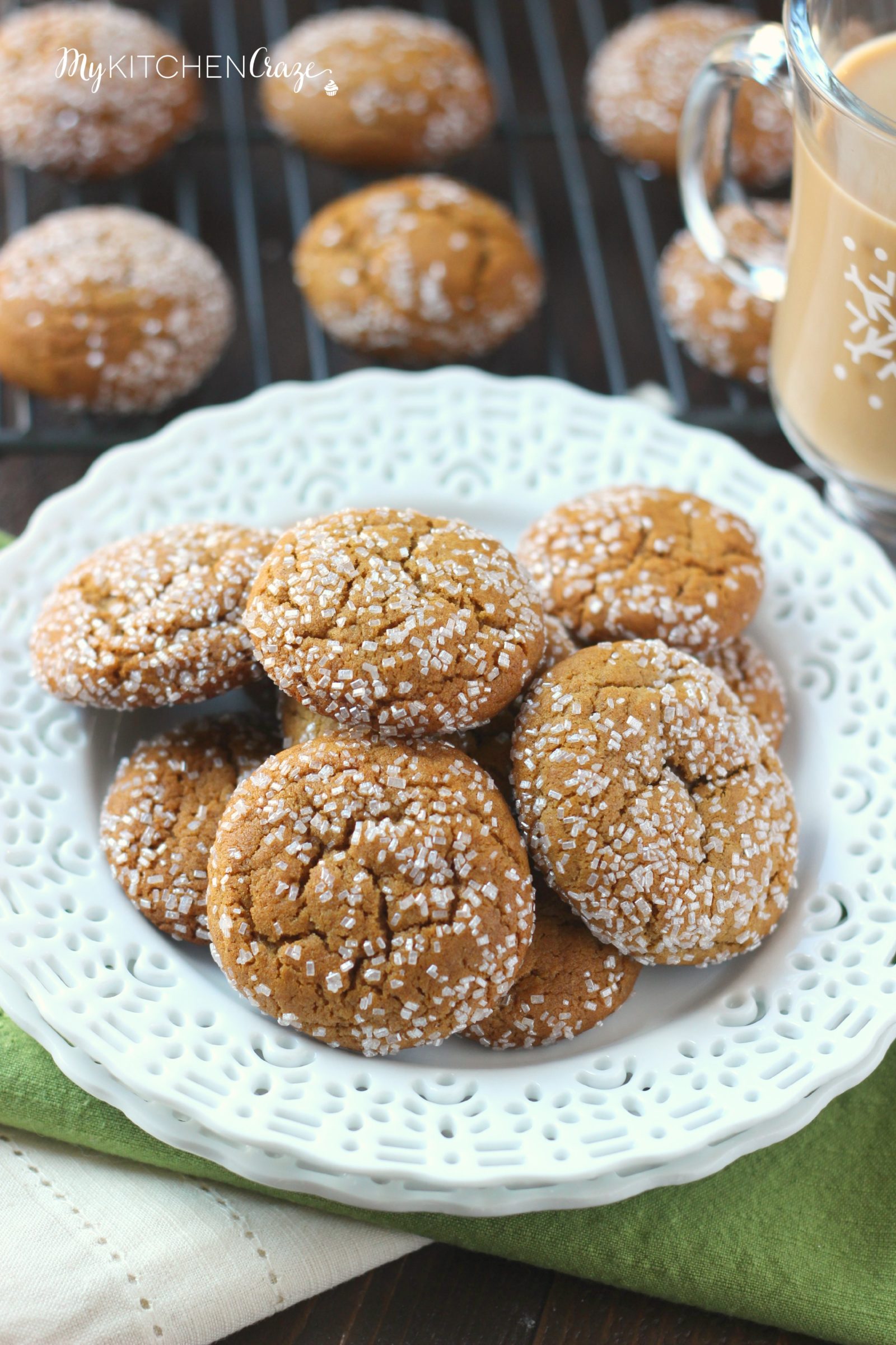 IMG_4673Molasses Crinkle Cookies ~ mykitchencraze.com ~ A delicious, soft chewy molasses crinkle cookie. Loaded with cinnamon, ginger and cloves. These cookies will be a hit!