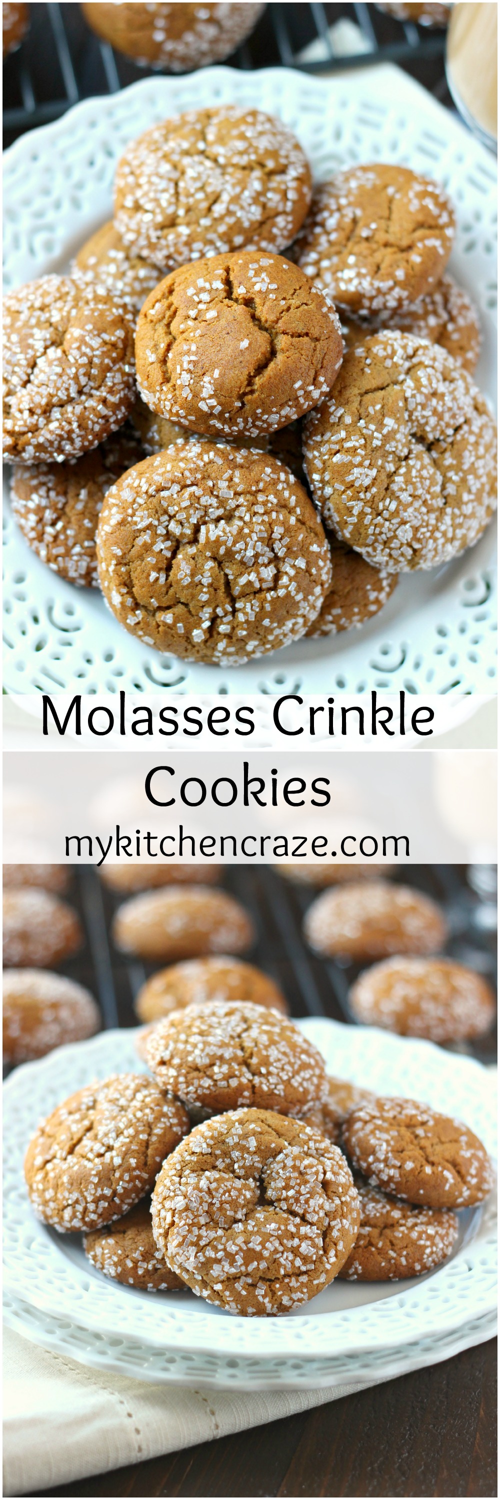 Molasses Crinkle Cookies ~ mykitchencraze.com ~ A delicious, soft chewy molasses crinkle cookie. Loaded with cinnamon, ginger and cloves. These cookies will be a hit!