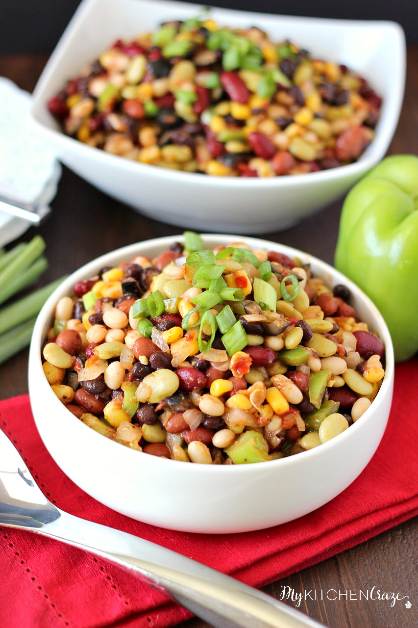 Colorful Bean Salad - A delicious array of flavors and beans brings this side dish to a whole new level. Plus it's easy to throw together on a busy night!