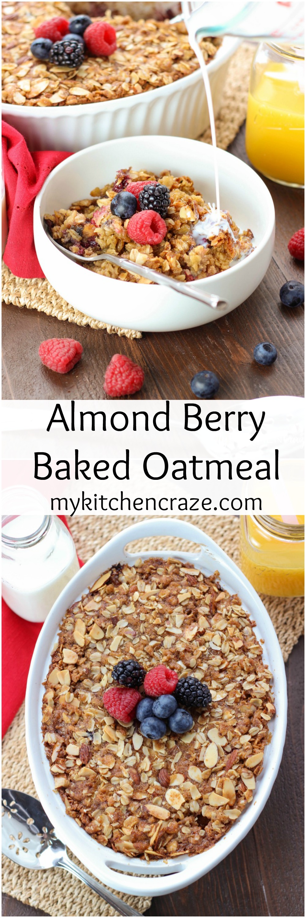 Almond Berry Baked Oatmeal ~ mykitchencraze.com ~ Perfect for those mornings where you want something hearty and delicious. Packed with mixed fruits and almonds. This is one yummy breakfast! #ad @BlueDiamondAlmonds