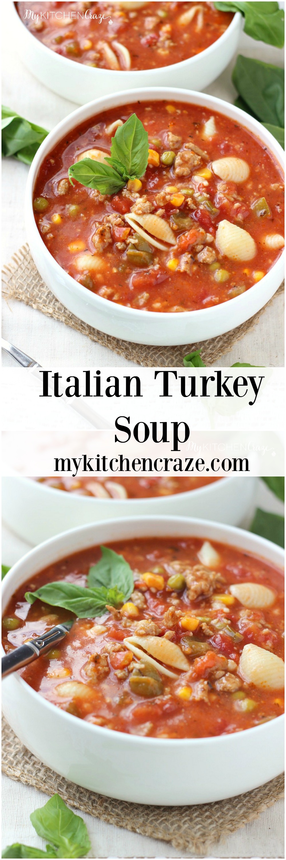 Italian Turkey Soup ~ mykitchencraze.com ~ A hearty and flavorful soup for those chilly nights. Loaded with noodles, cheese, vegetables and turkey. Yum!