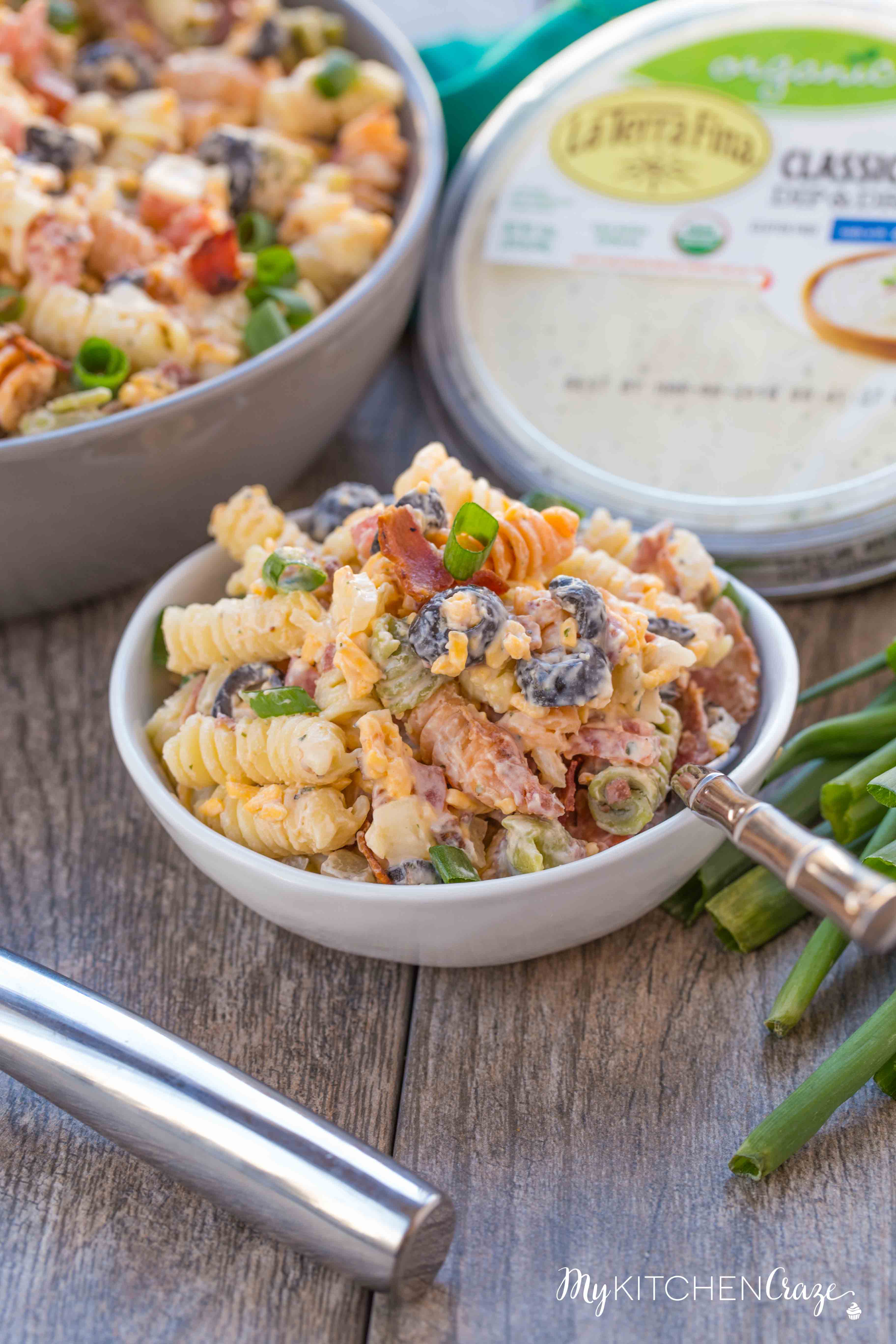 Bacon Ranch Pasta Salad ~ mykitchencraze.com ~ Enjoy crispy bacon tossed in a pasta ranch flavored salad. Perfect for a potluck or a special holiday.