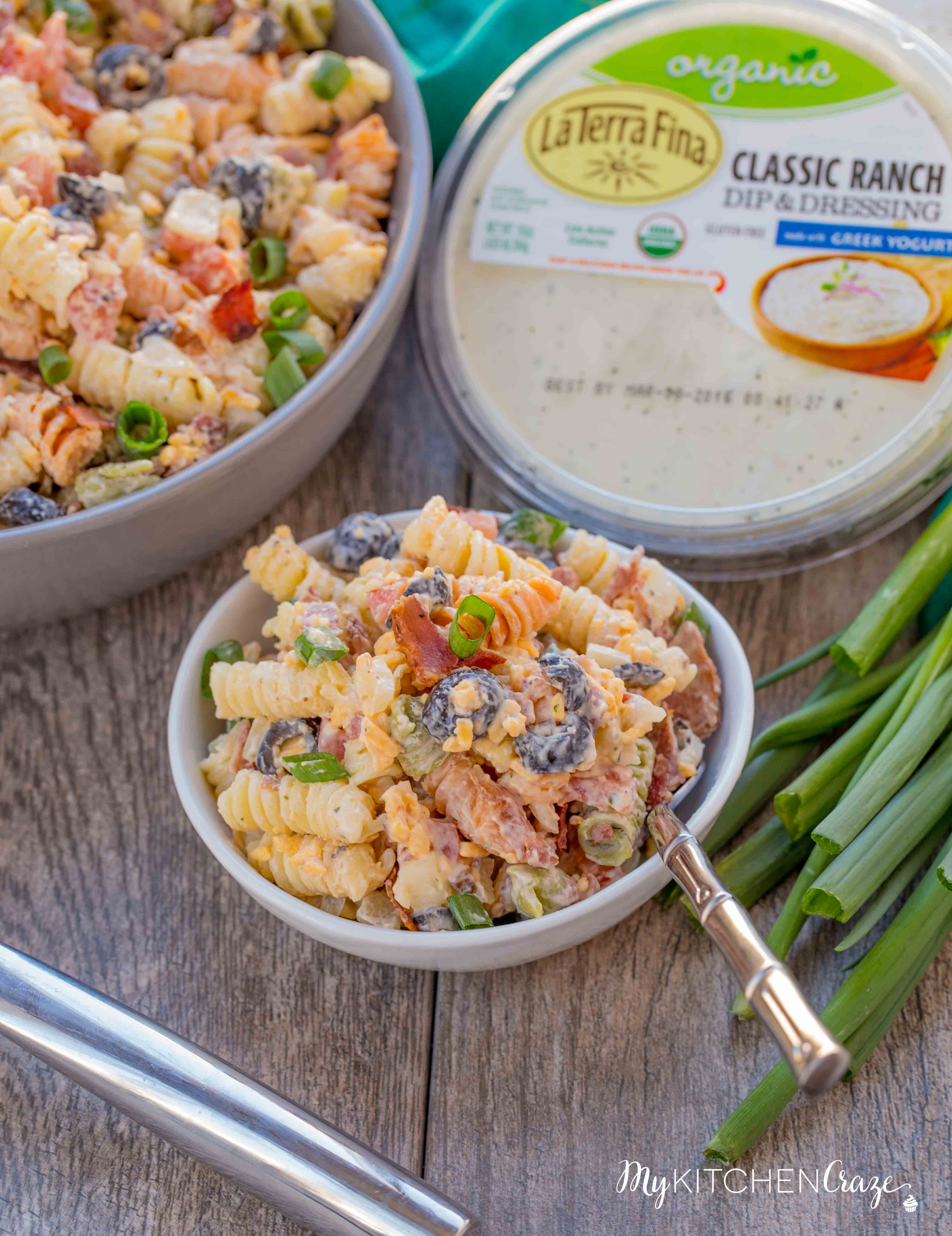 Bacon Ranch Pasta Salad ~ mykitchencraze.com ~ Enjoy crispy bacon tossed in a pasta ranch flavored salad. Perfect for a potluck or a special holiday.