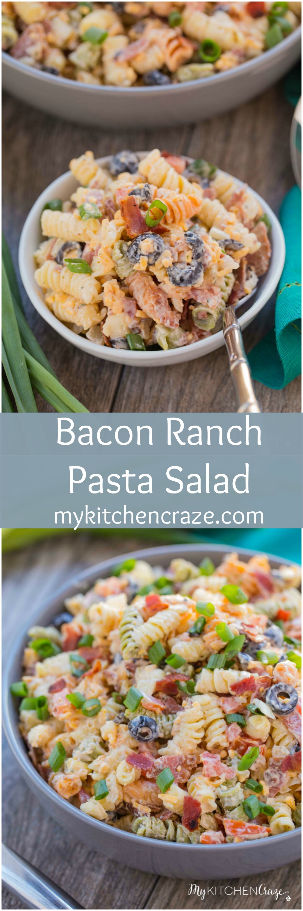 Bacon Ranch Pasta Salad ~ mykitchencraze.com ~ Enjoy crispy bacon tossed in a pasta ranch flavored salad. Perfect for a potluck or a special holiday.