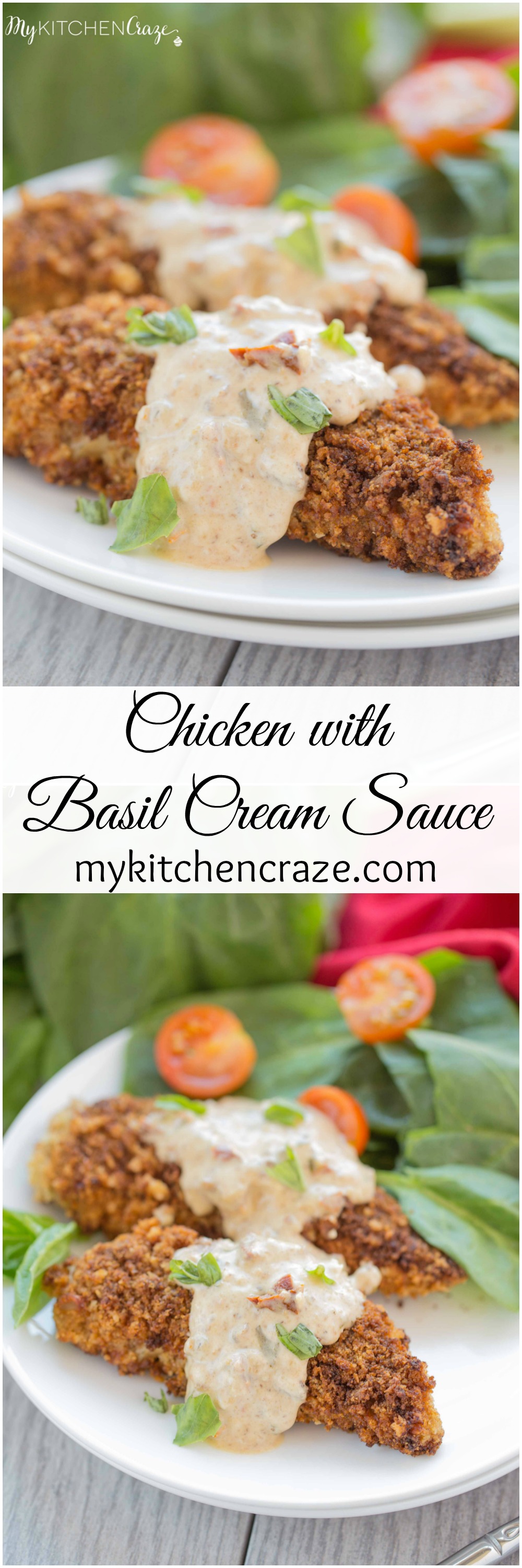Chicken with Basil Cream Sauce ~ mykitchencraze.com ~ Sick of the same old chicken? Then you need to try this delicious Chicken with Basil Cream Sauce. You'll never go back to plain chicken again.
