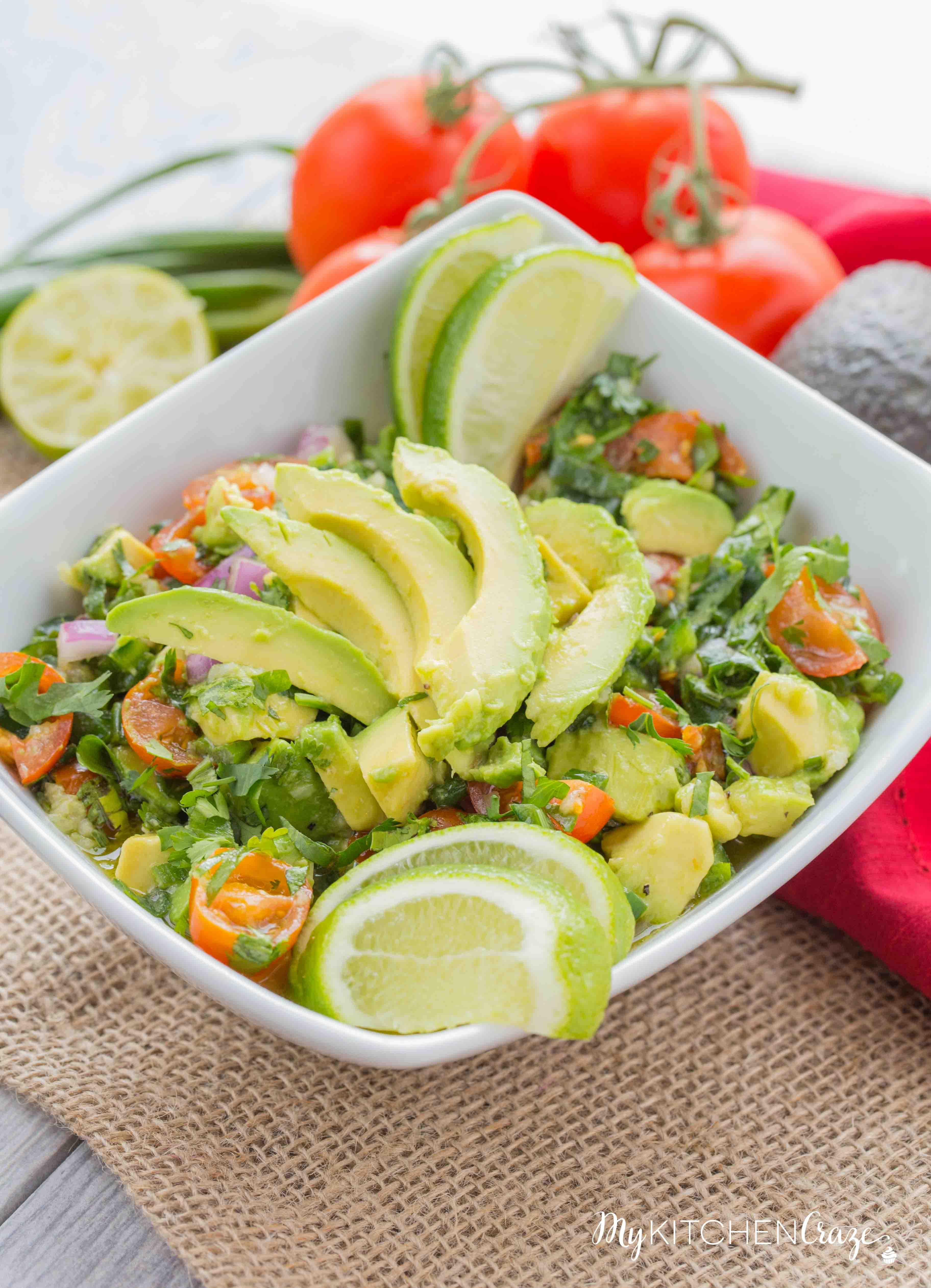 Avocado Salad ~ mykitchencraze.com ~ Enjoy this easy and refreshing Avocado Salad as a side dish or a main entree. Either way it's easy to make and tastes delicious!