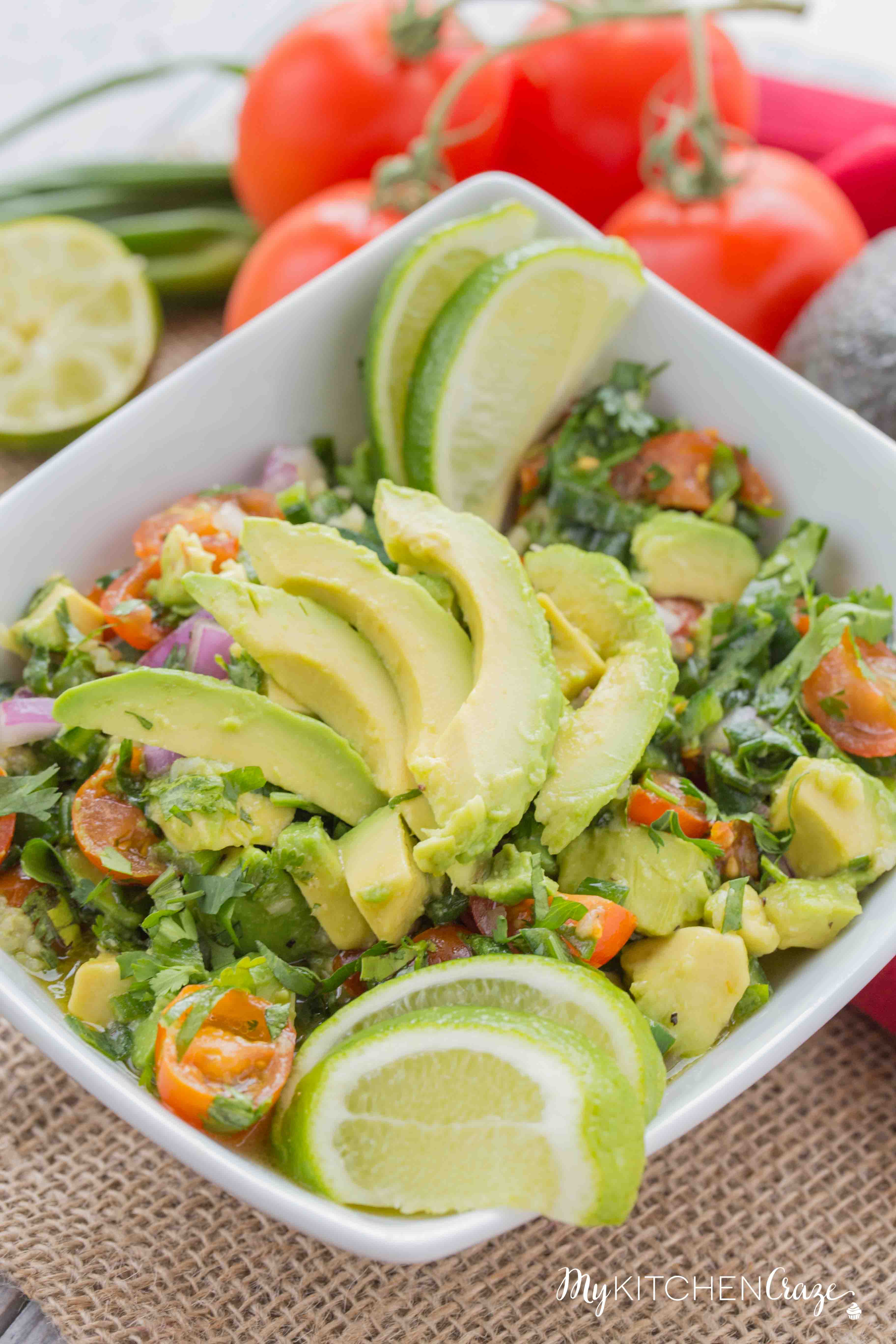 Avocado Salad ~ mykitchencraze.com ~ Enjoy this easy and refreshing Avocado Salad as a side dish or a main entree. Either way it's easy to make and tastes delicious!