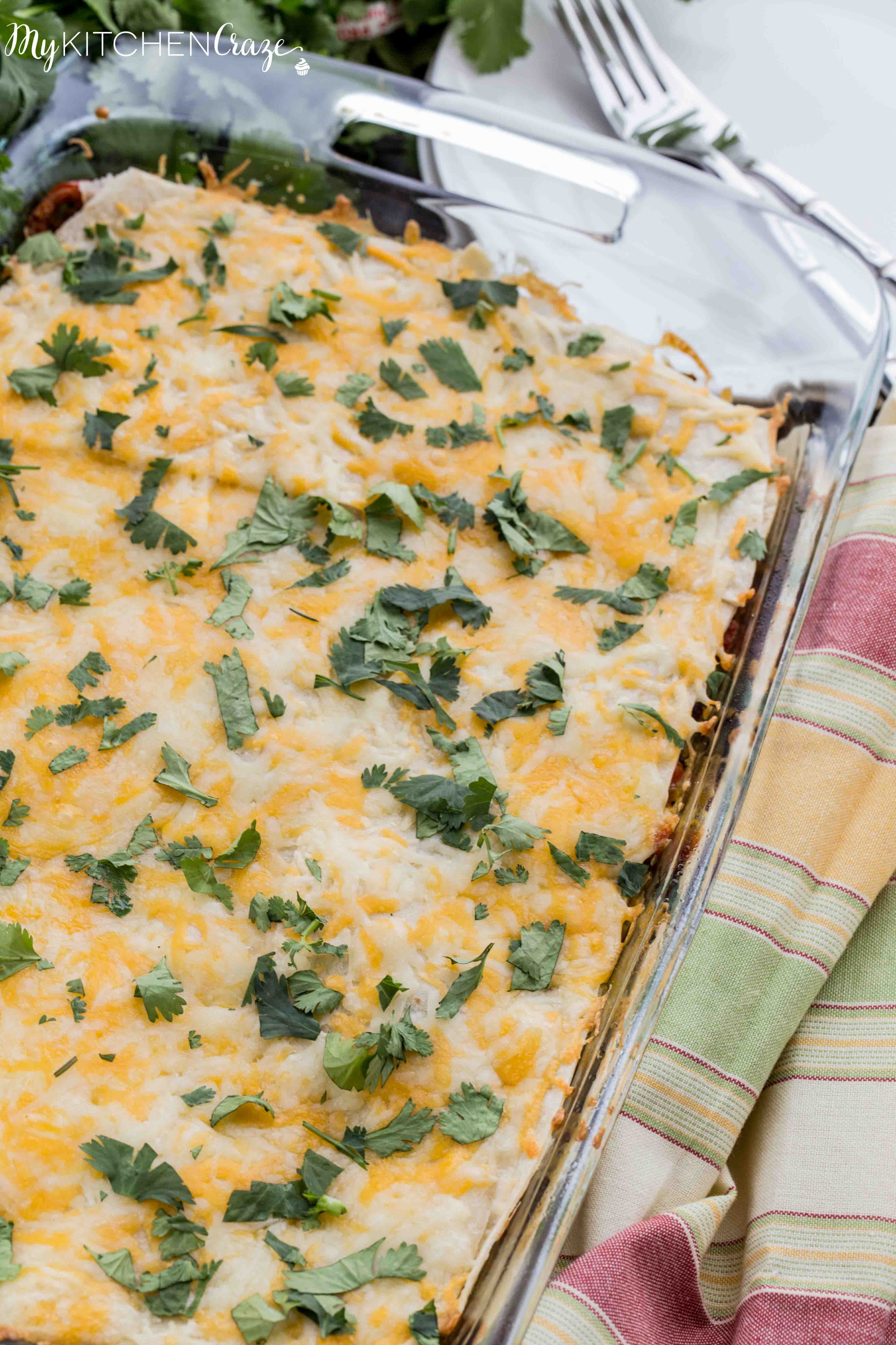 Cheesy Burrito Casserole ~ mykitchencraze.com ~ Enjoy this 30 minute meal on those busy nights. Loaded with all sorts of veggies, ground beef and a delicious sauce. You won't have any leftovers!