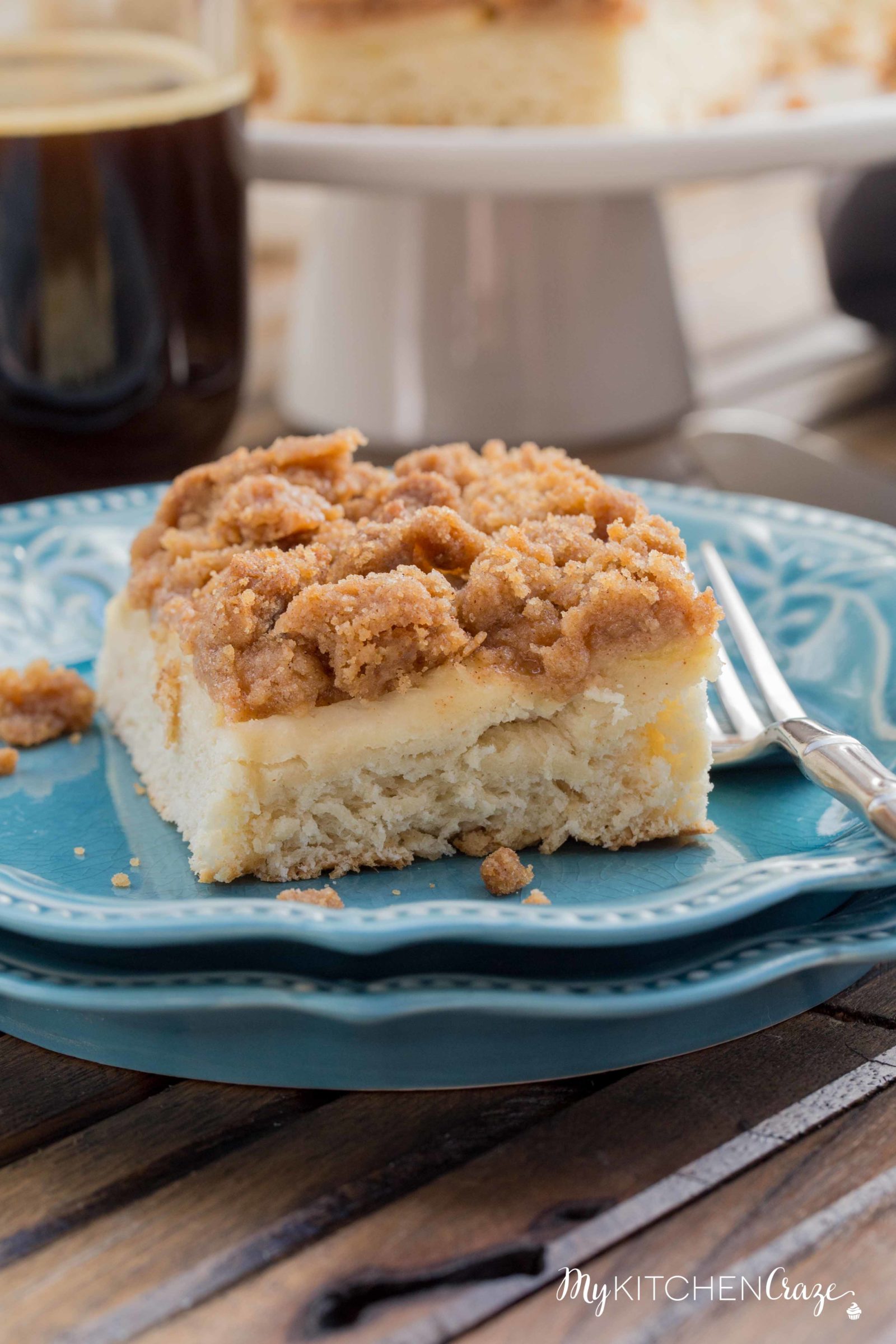 Apple Crisp Coffeecake ~ mykitchencraze.com ~ Moist cake loaded with apples then topped with a delicious crumb topping. This cake is perfect for a party or just because.