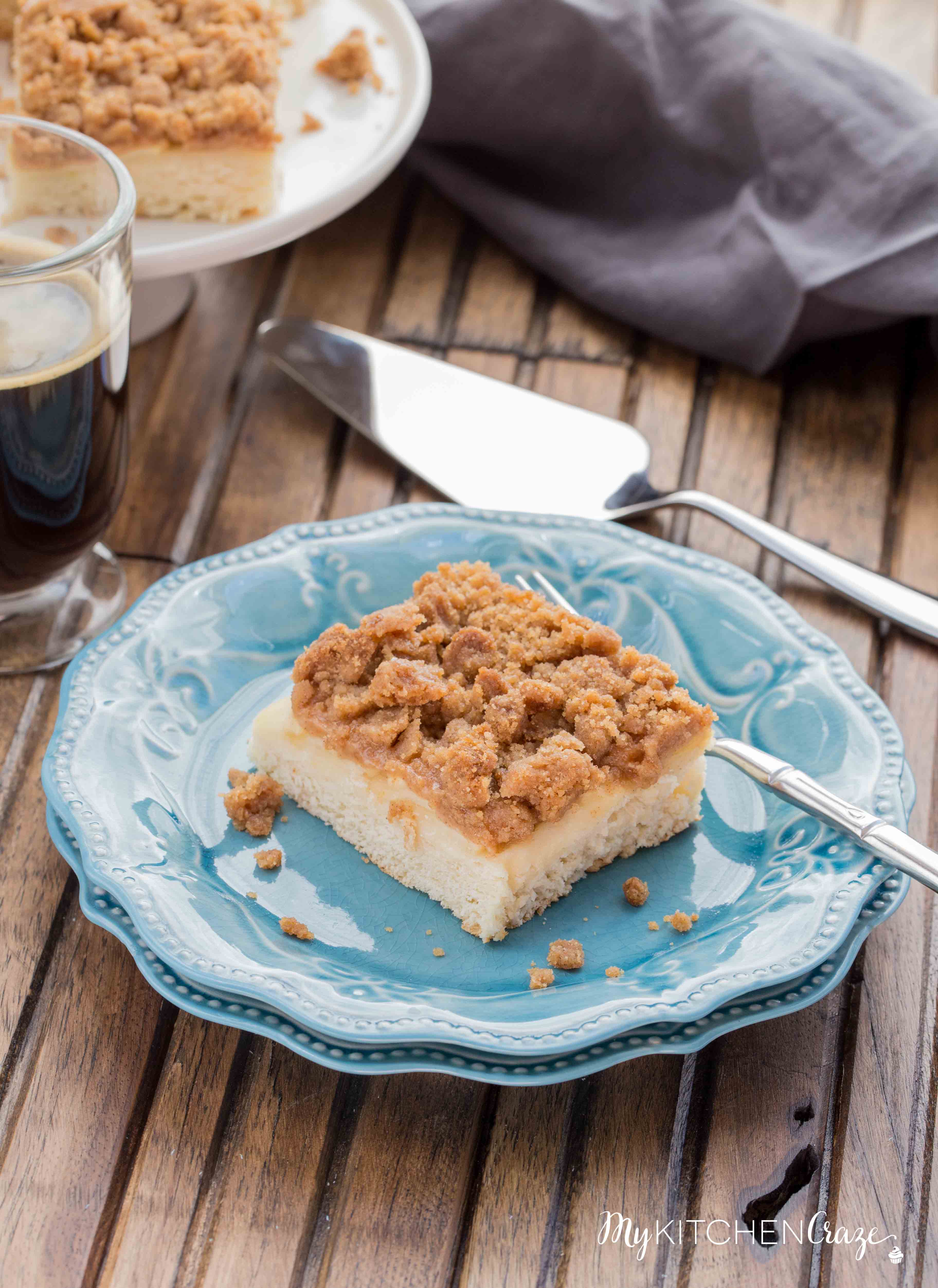 Apple Crisp Coffeecake ~ mykitchencraze.com ~ Moist cake loaded with apples then topped with a delicious crumb topping. This cake is perfect for a party or just because.