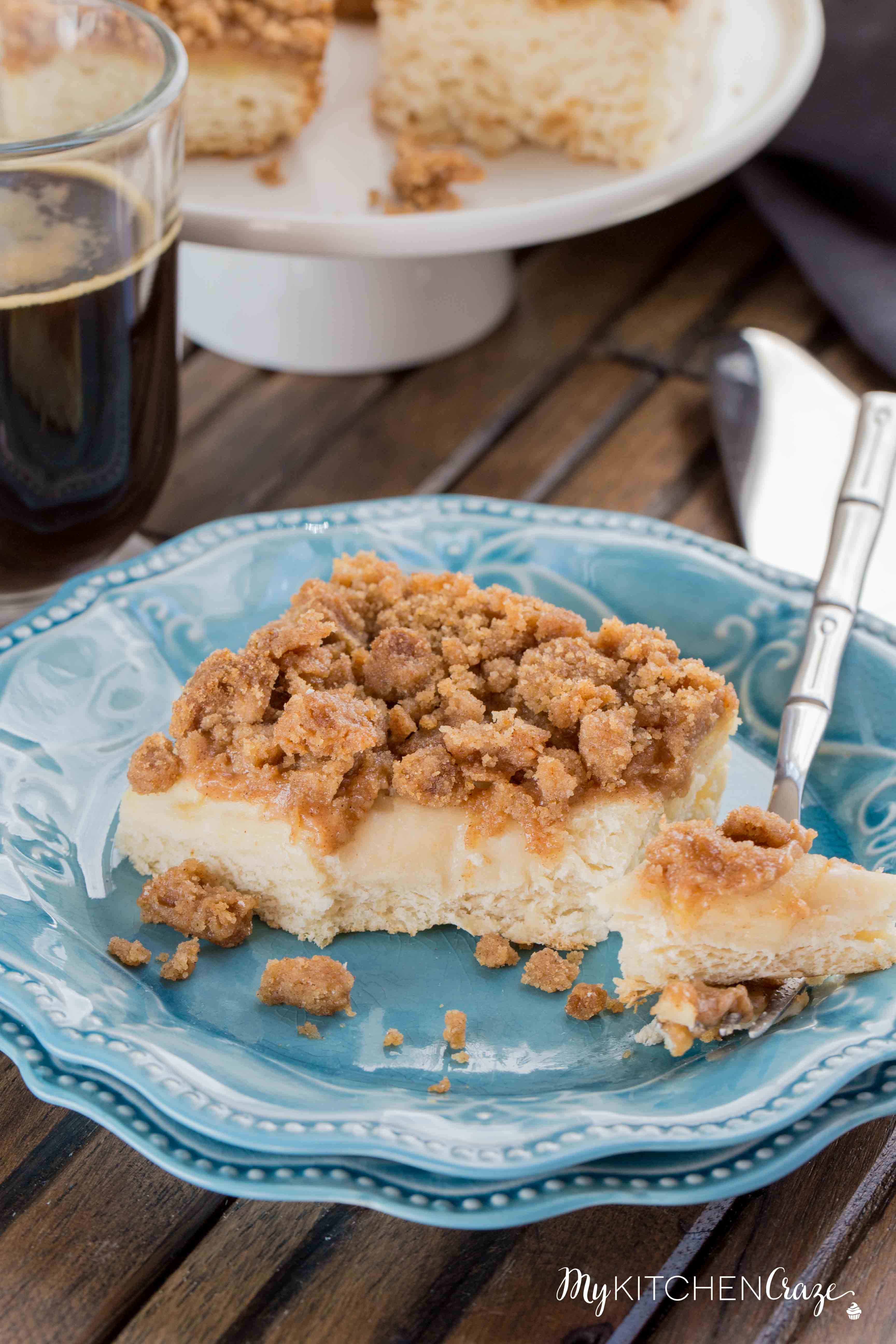 Apple Crisp Coffeecake ~ mykitchencraze.com ~ Moist cake loaded with apples then topped with a delicious crumb topping. This cake is perfect for a party or just because.