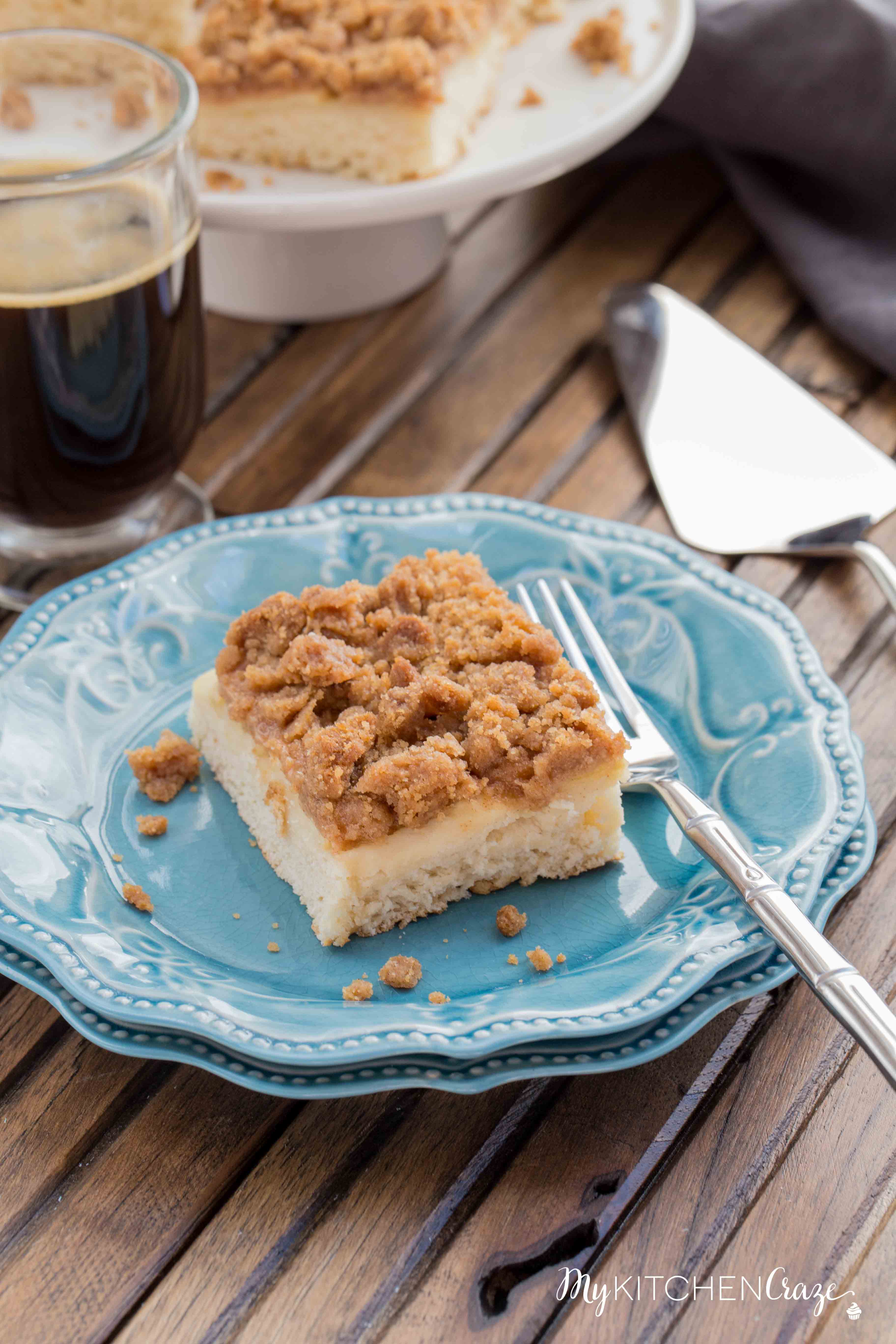 Apple Crisp Coffeecake ~ mykitchencraze.com ~ Moist cake loaded with apples then topped with a delicious crumb topping. This cake is perfect for a party or just because.