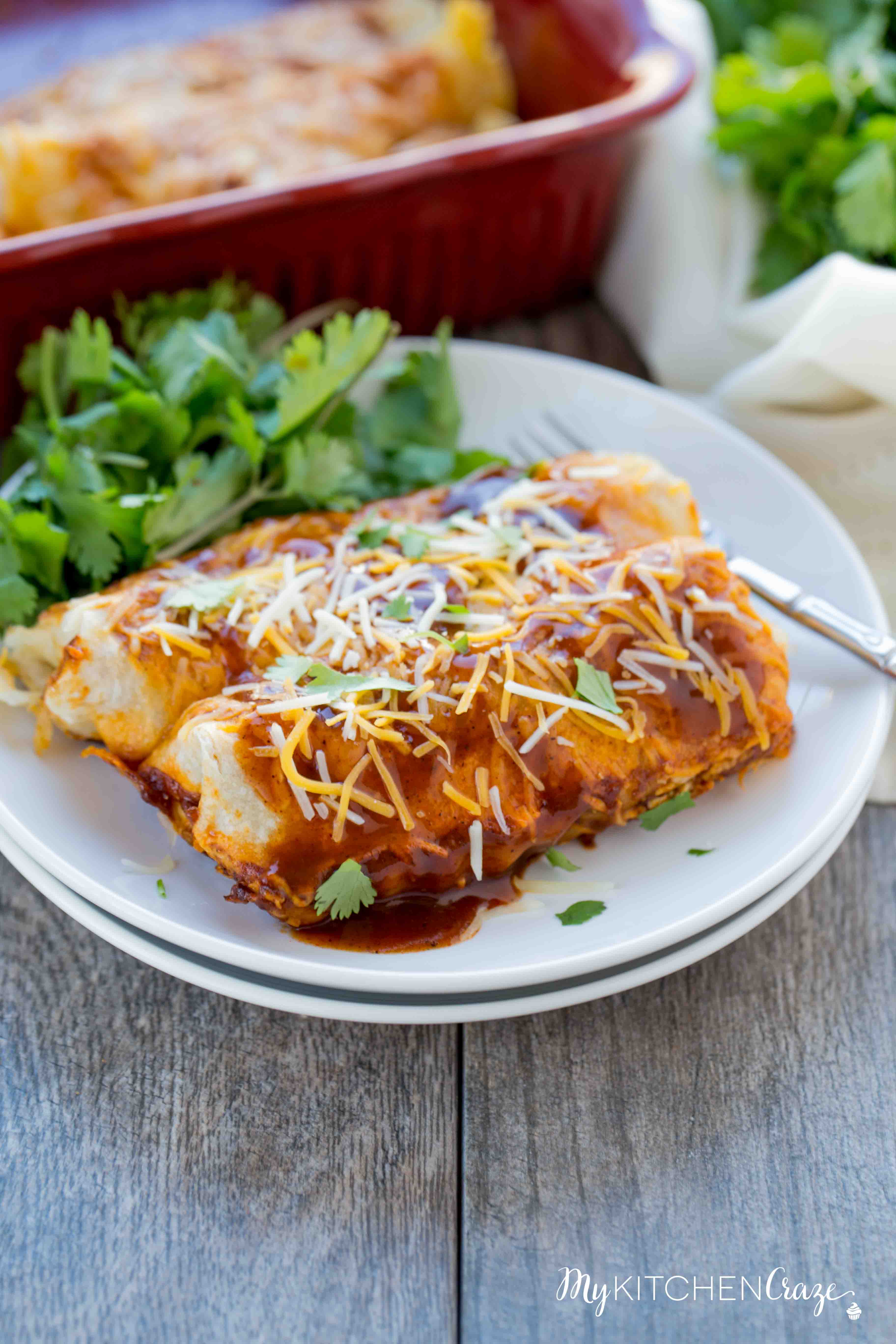 Beef & Potato Enchiladas ~ Loaded with delicious ground beef, crispy potatoes, vegetables then layered in a yummy enchilada sauce! The Perfect Weeknight Easy Dinner Recipe!