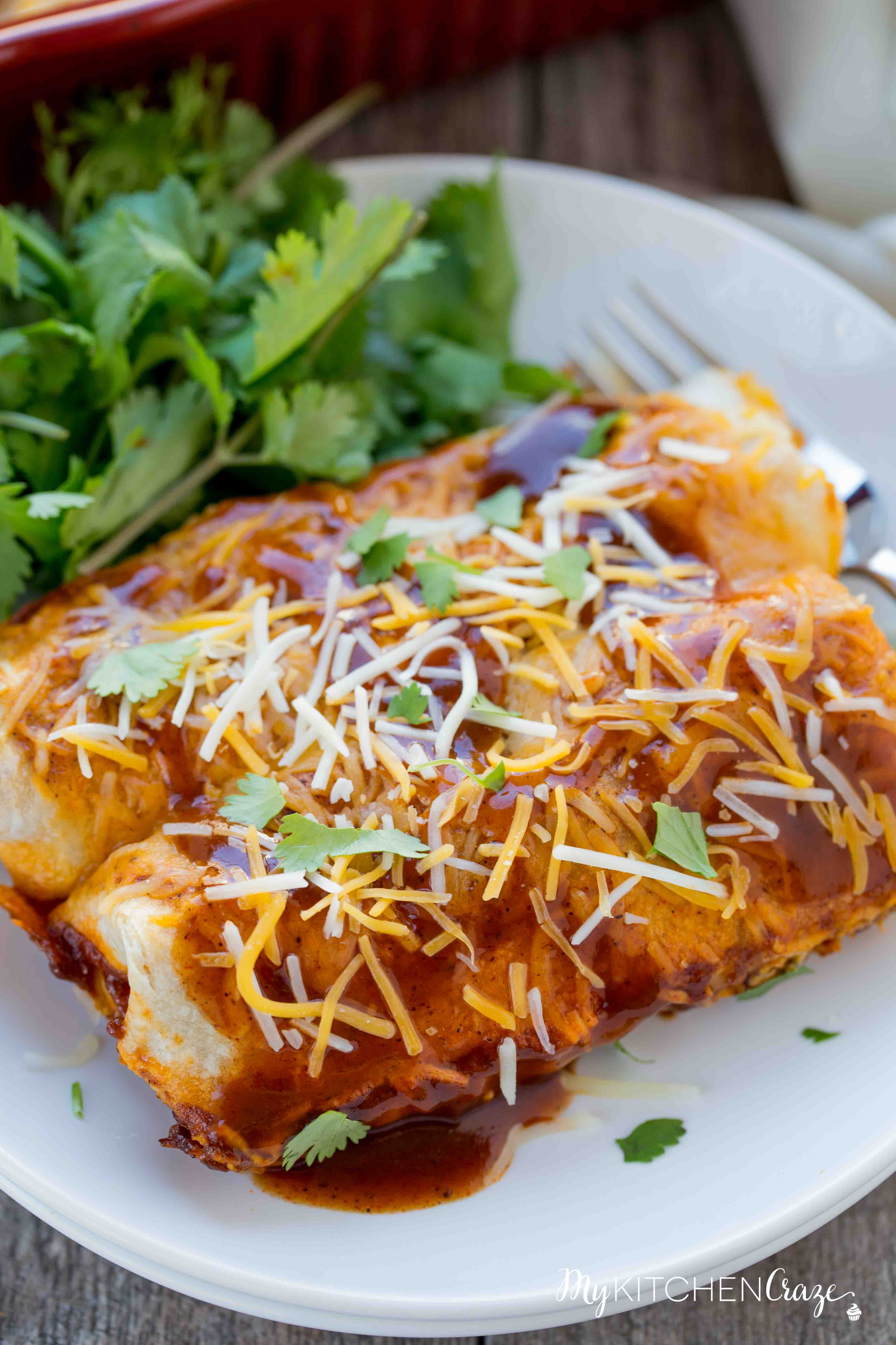 Beef & Potato Enchiladas ~ Loaded with delicious ground beef, crispy potatoes, vegetables then layered in a yummy enchilada sauce! The Perfect Weeknight Easy Dinner Recipe!