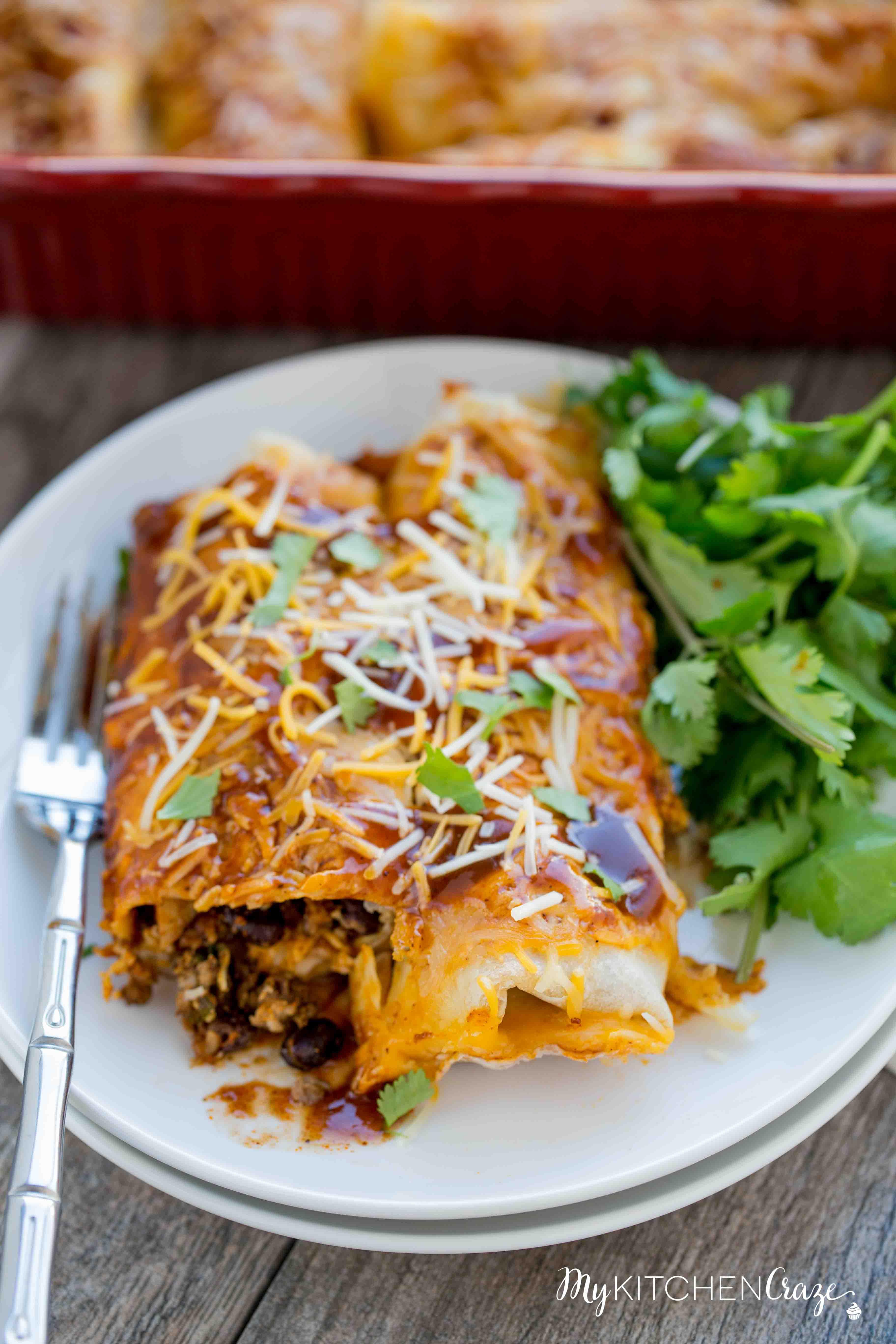 Beef & Potato Enchiladas ~ Loaded with delicious ground beef, crispy potatoes, vegetables then layered in a yummy enchilada sauce! The Perfect Weeknight Easy Dinner Recipe!