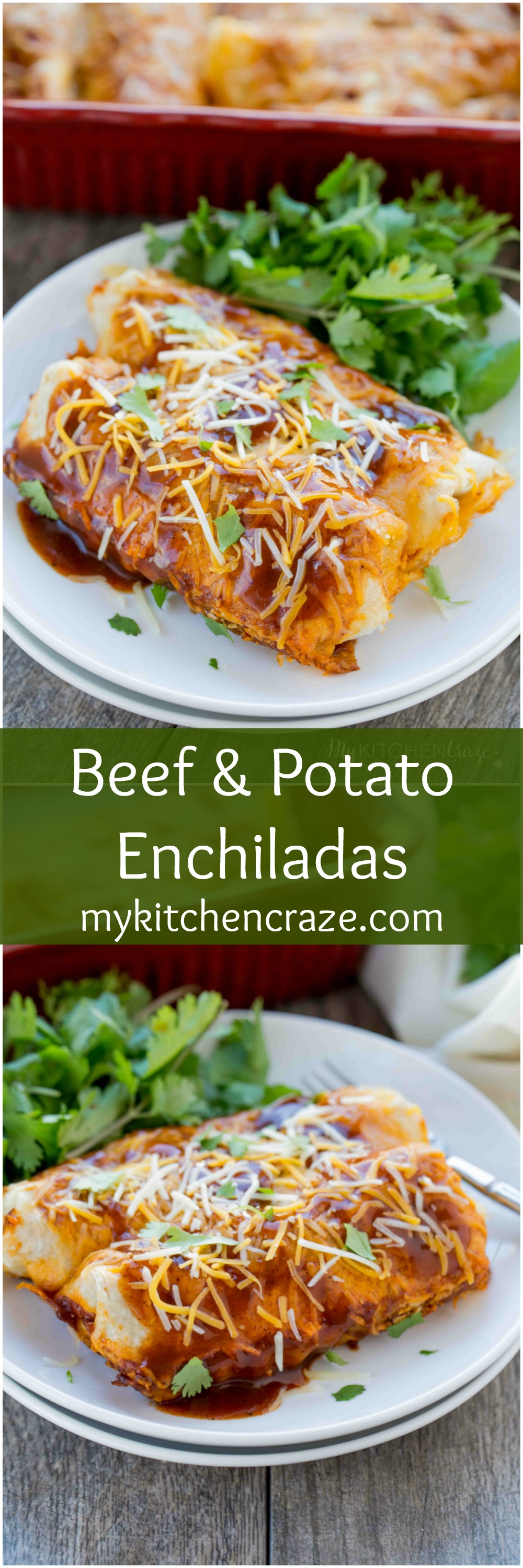 Beef & Potato Enchiladas ~ Loaded with delicious ground beef, crispy potatoes, vegetables then layered in a yummy enchilada sauce! The Perfect Weeknight Easy Dinner Recipe!