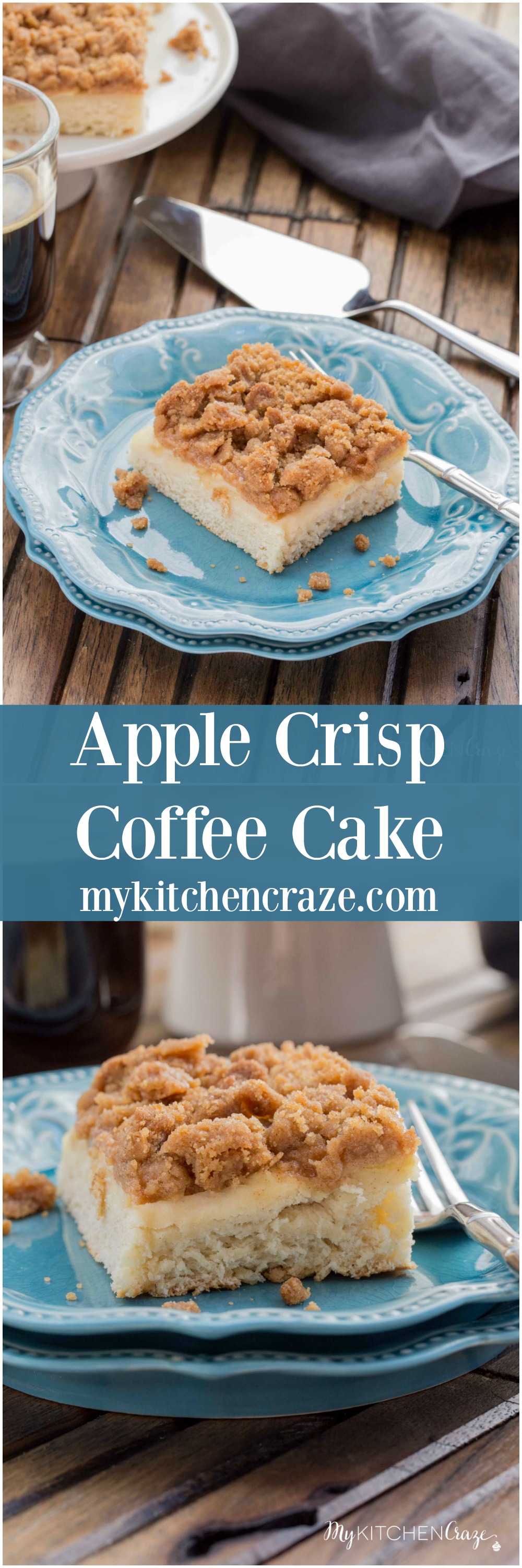 Apple Crisp Coffeecake ~ mykitchencraze.com ~ Moist cake loaded with apples then topped with a delicious crumb topping. This cake is perfect for a party or just because.