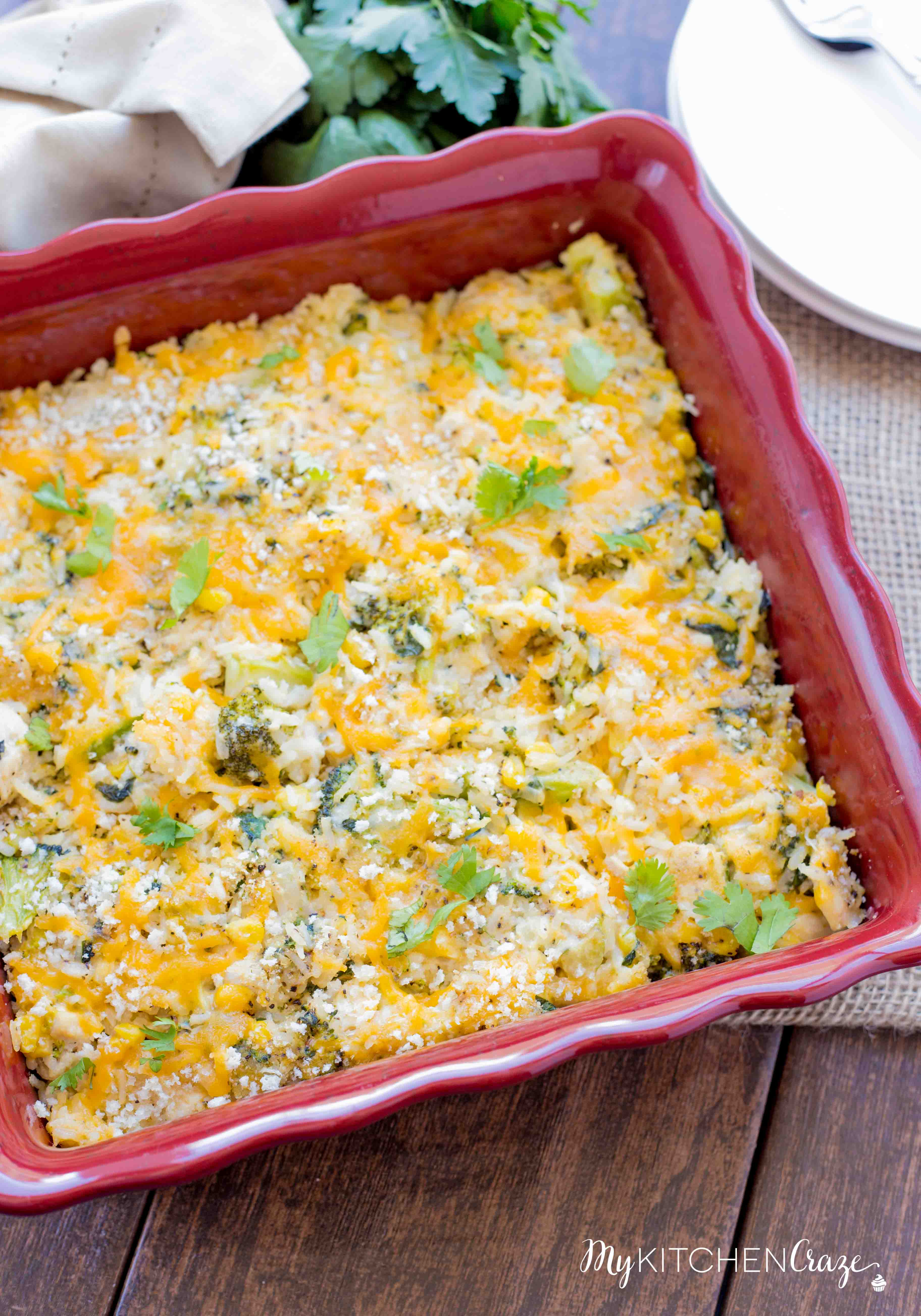 Cheesy Chicken and Vegetable Rice Casserole ~ Loaded with all sorts of delicious ingredients and flavors and the leftovers are even better the next day. Perfect for those busy nights!