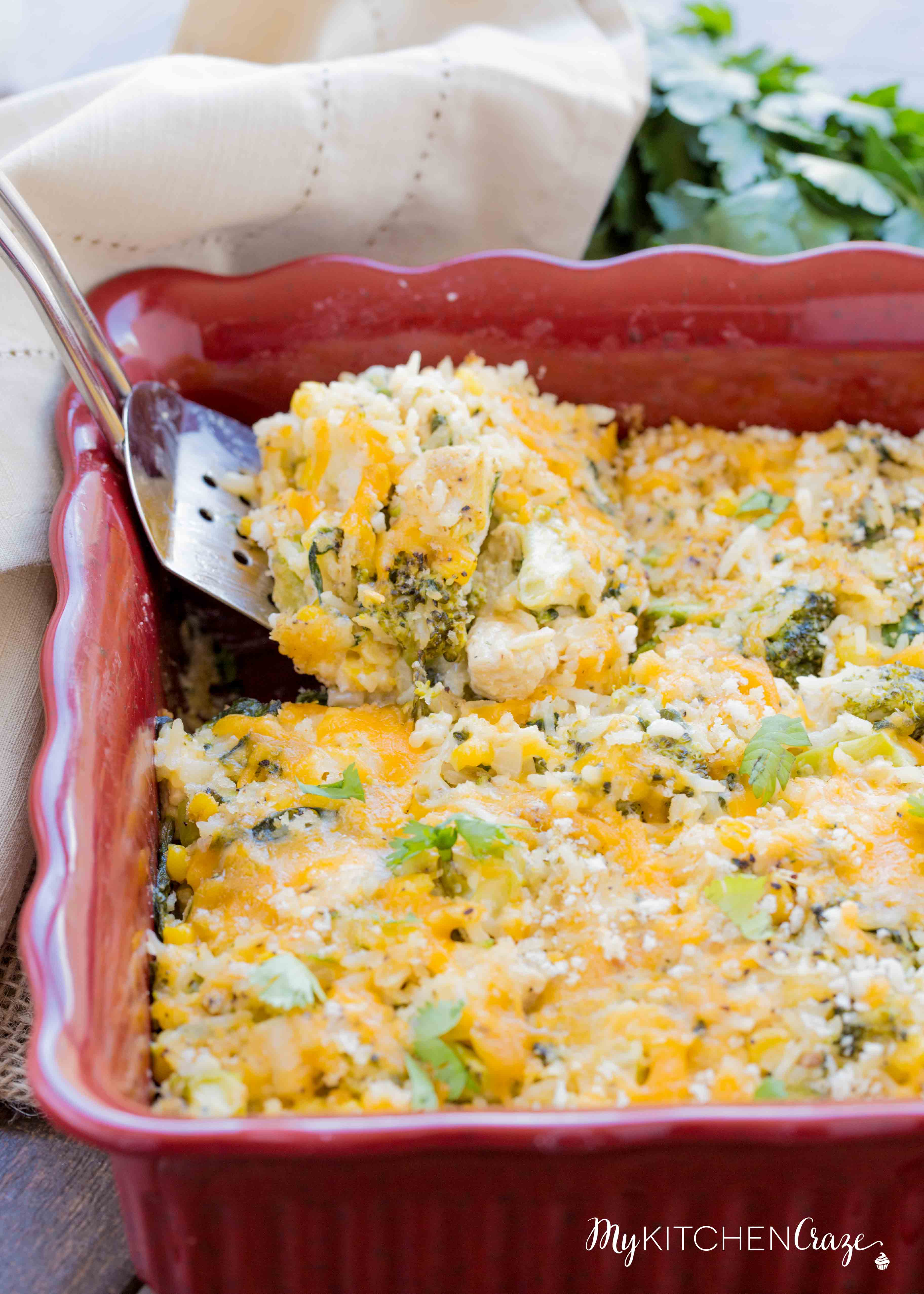 Cheesy Chicken and Vegetable Rice Casserole ~ Loaded with all sorts of delicious ingredients and flavors and the leftovers are even better the next day. Perfect for those busy nights!