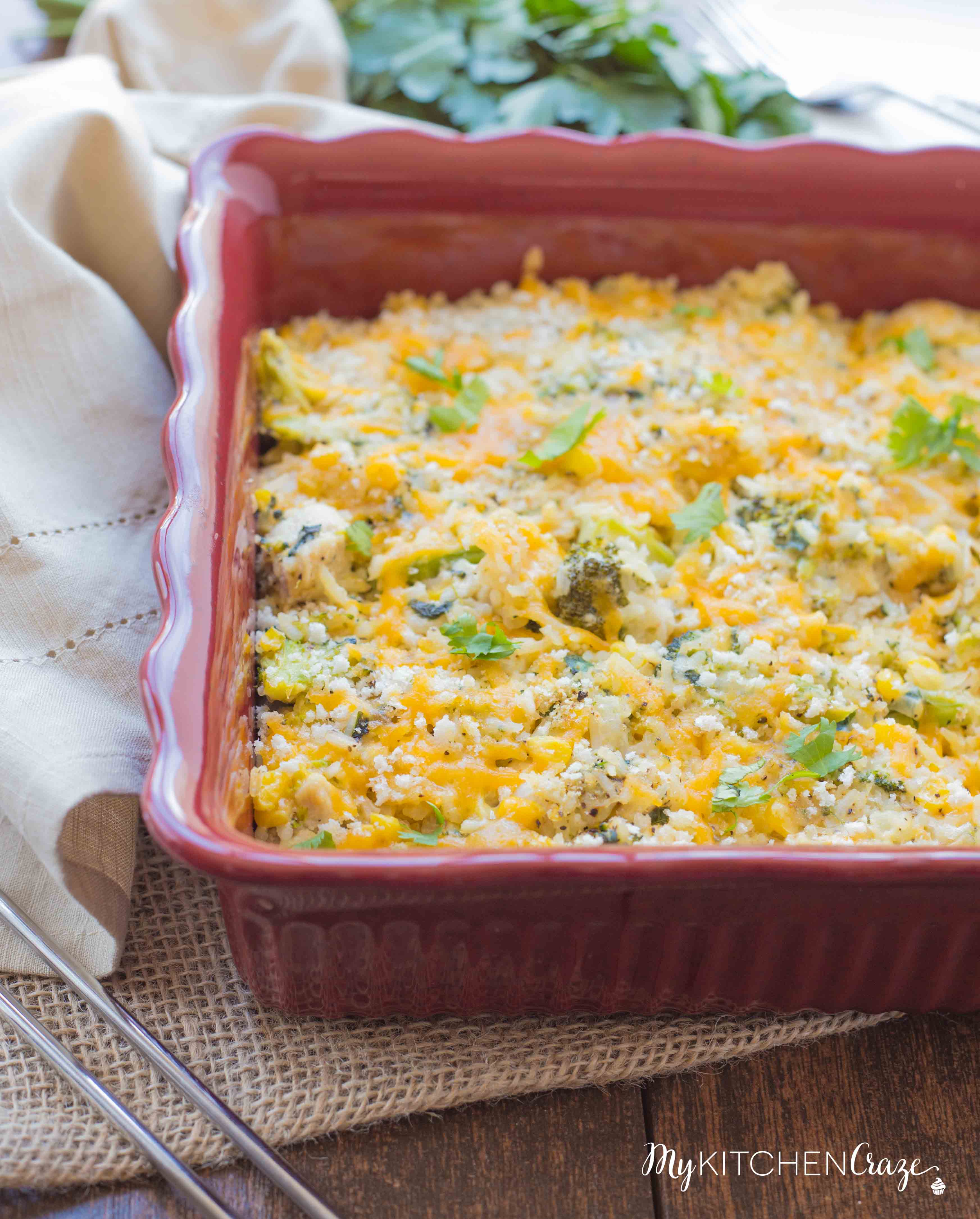 Cheesy Chicken and Vegetable Rice Casserole ~ Loaded with all sorts of delicious ingredients and flavors and the leftovers are even better the next day. Perfect for those busy nights!