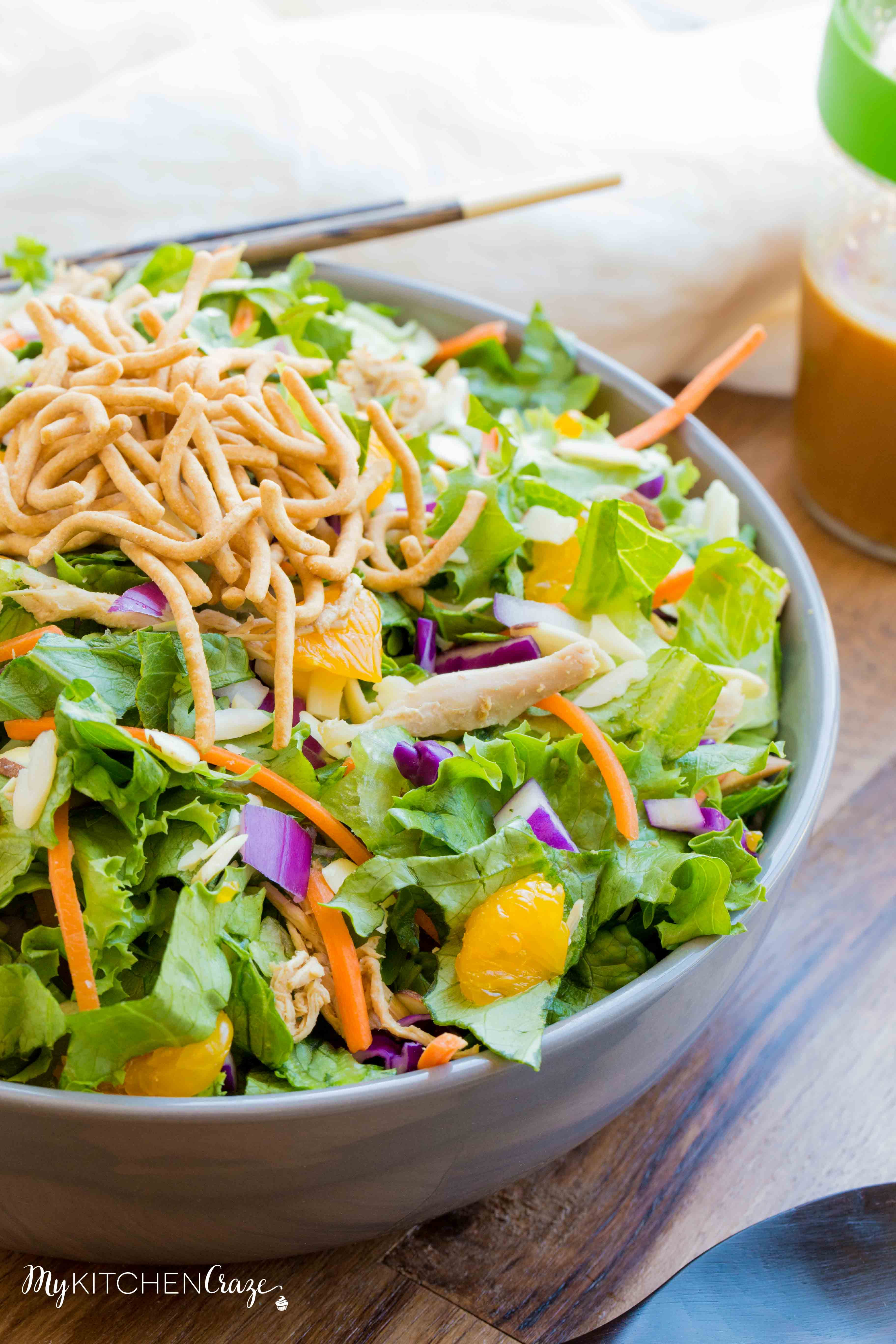 Chinese Chicken Salad ~ mykitchencraze.com ~ Perfect salad recipe for those busy nights. Loaded with chicken, vegetables and a delicious sesame vinaigrette.