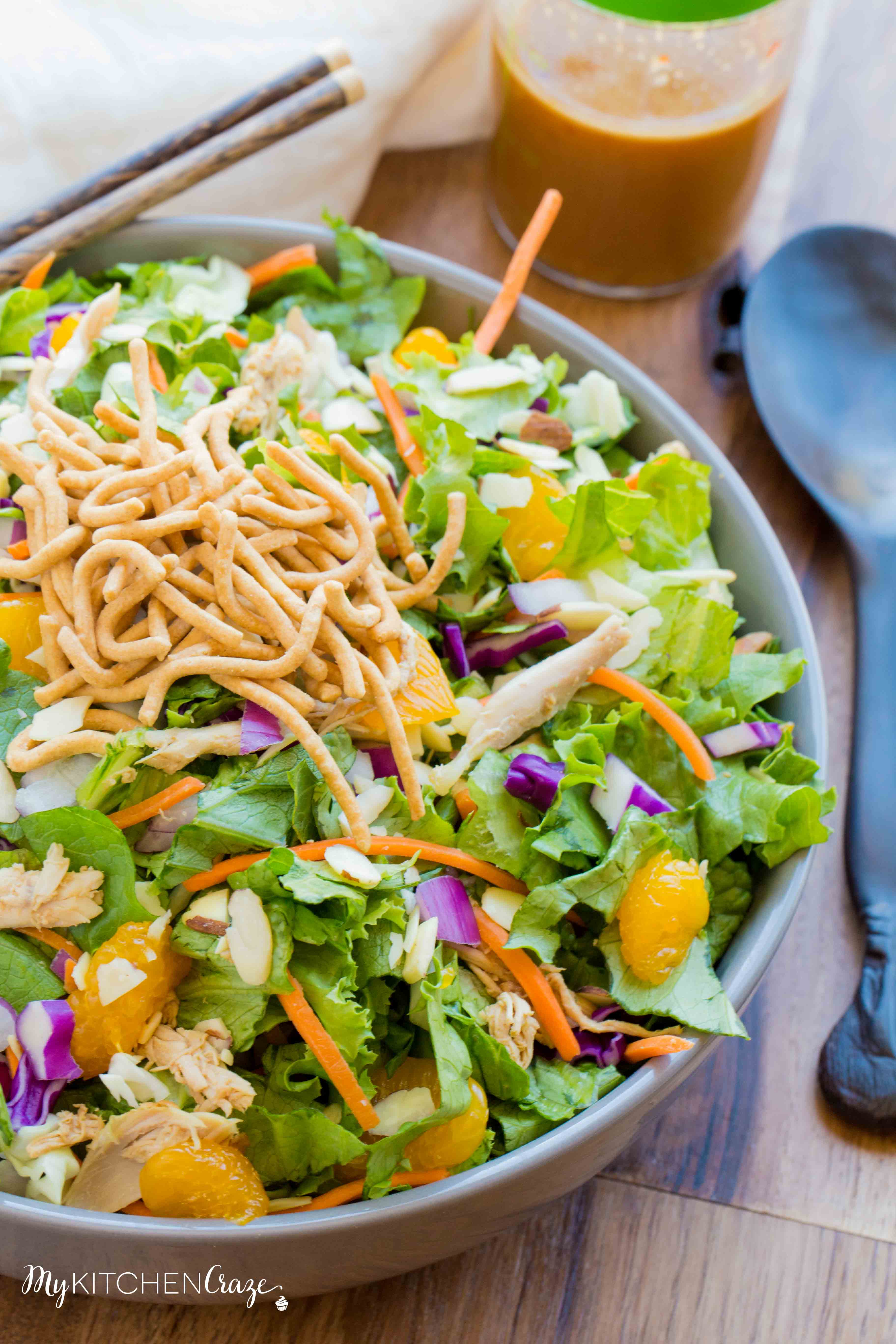 Chinese Chicken Salad ~ mykitchencraze.com ~ Perfect salad recipe for those busy nights. Loaded with chicken, vegetables and a delicious sesame vinaigrette.