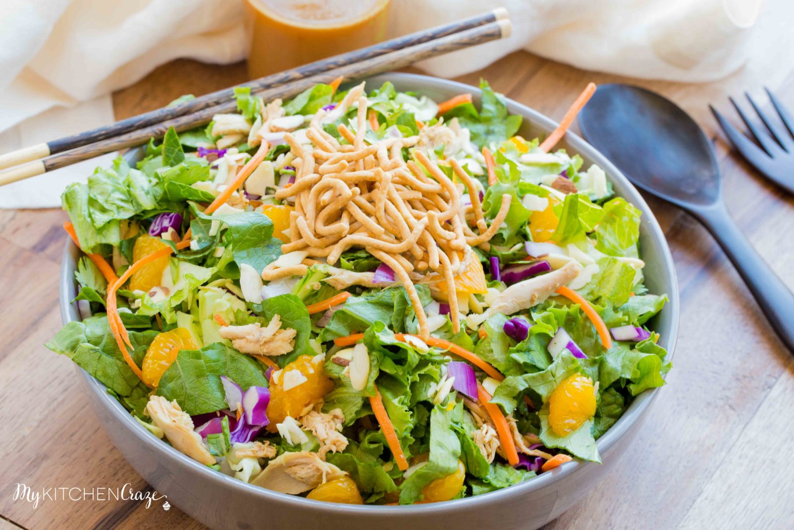 Chinese Chicken Salad ~ mykitchencraze.com ~ Perfect salad recipe for those busy nights. Loaded with chicken, vegetables and a delicious sesame vinaigrette.