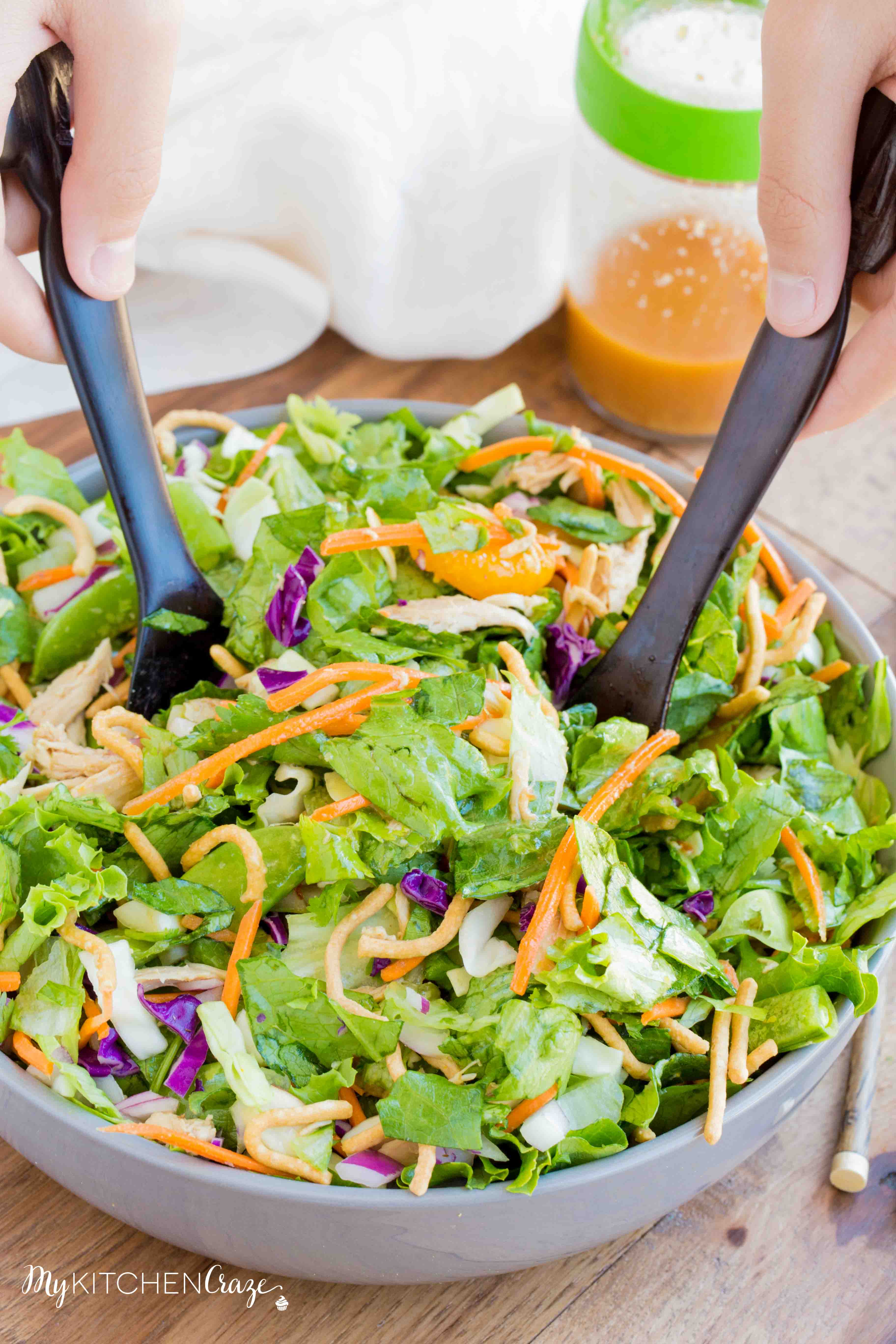 Chinese Chicken Salad ~ mykitchencraze.com ~ Perfect salad recipe for those busy nights. Loaded with chicken, vegetables and a delicious sesame vinaigrette.