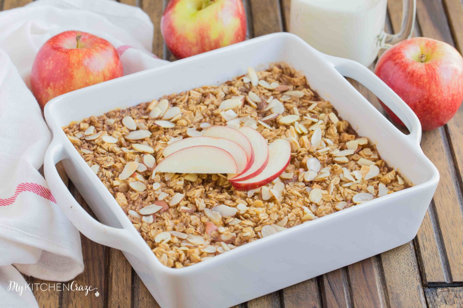 Apple Cinnamon Baked Oatmeal ~ mykitchencraze.com ~ This baked oatmeal is prepared within minutes and is perfect for a hearty breakfast!