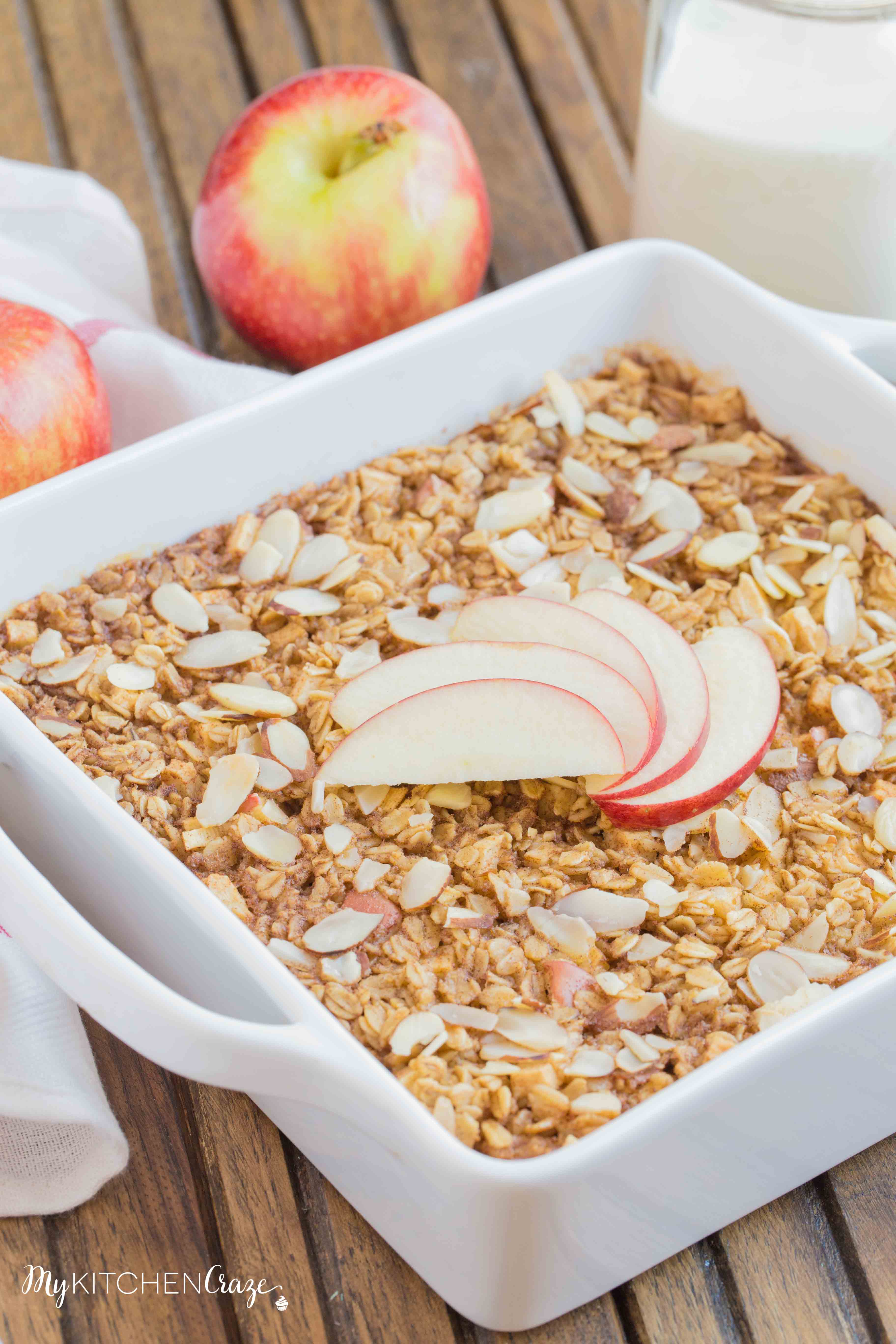 Apple Cinnamon Baked Oatmeal ~ mykitchencraze.com ~ This baked oatmeal is prepared within minutes and is perfect for a hearty breakfast!