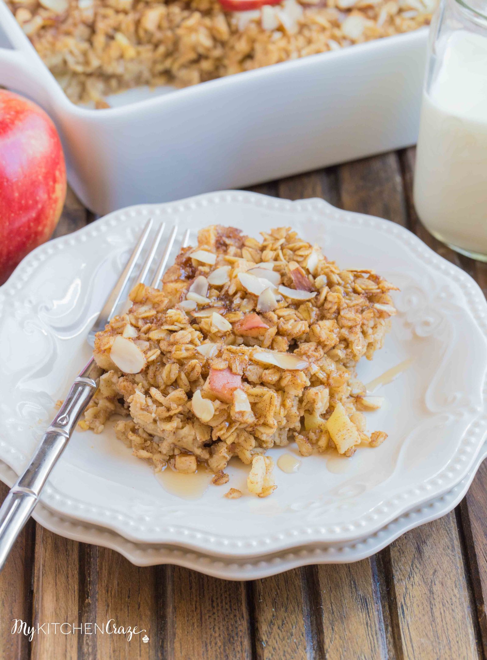 Apple Cinnamon Baked Oatmeal ~ mykitchencraze.com ~ This baked oatmeal is prepared within minutes and is perfect for a hearty breakfast!