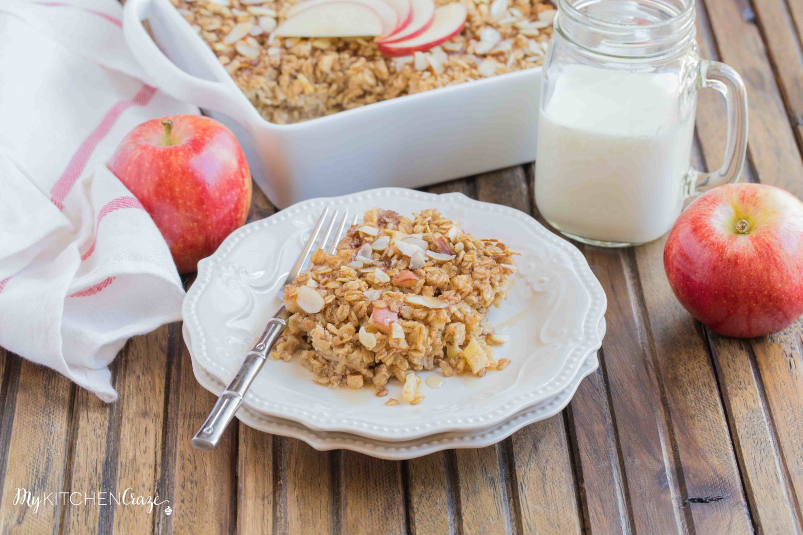 Apple Cinnamon Baked Oatmeal ~ mykitchencraze.com ~ This baked oatmeal is prepared within minutes and is perfect for a hearty breakfast!