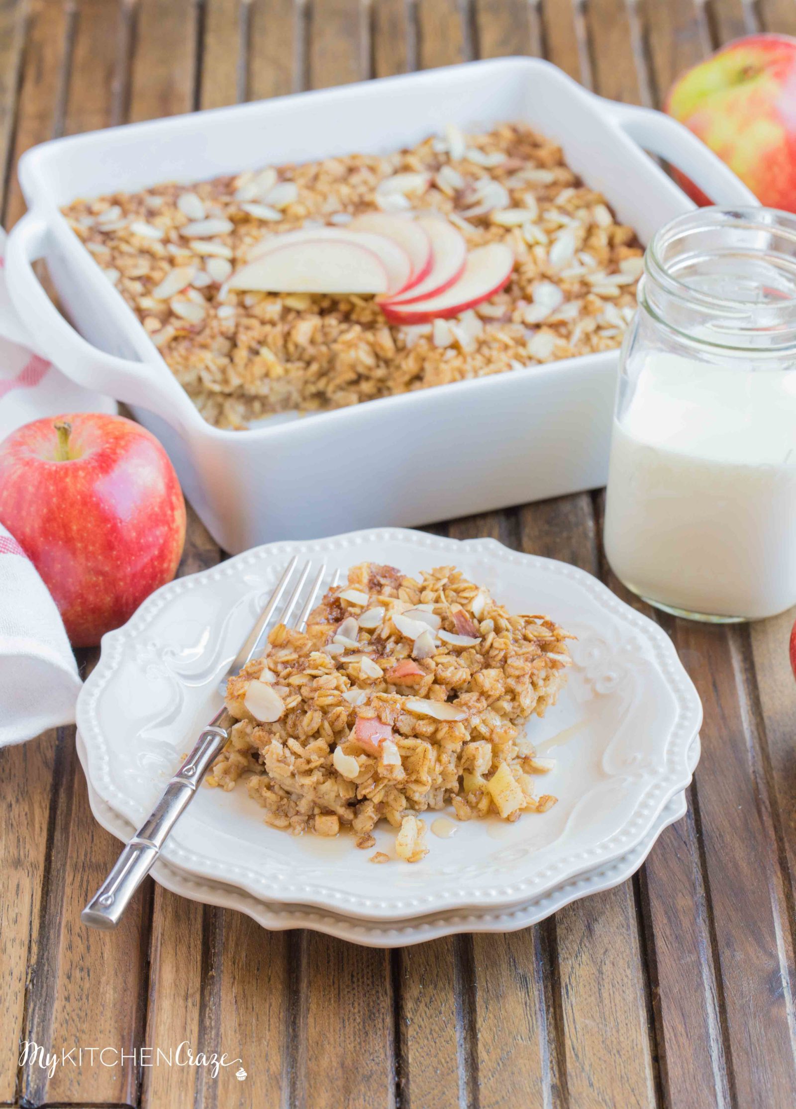 Apple Cinnamon Baked Oatmeal ~ mykitchencraze.com ~ This baked oatmeal is prepared within minutes and is perfect for a hearty breakfast!