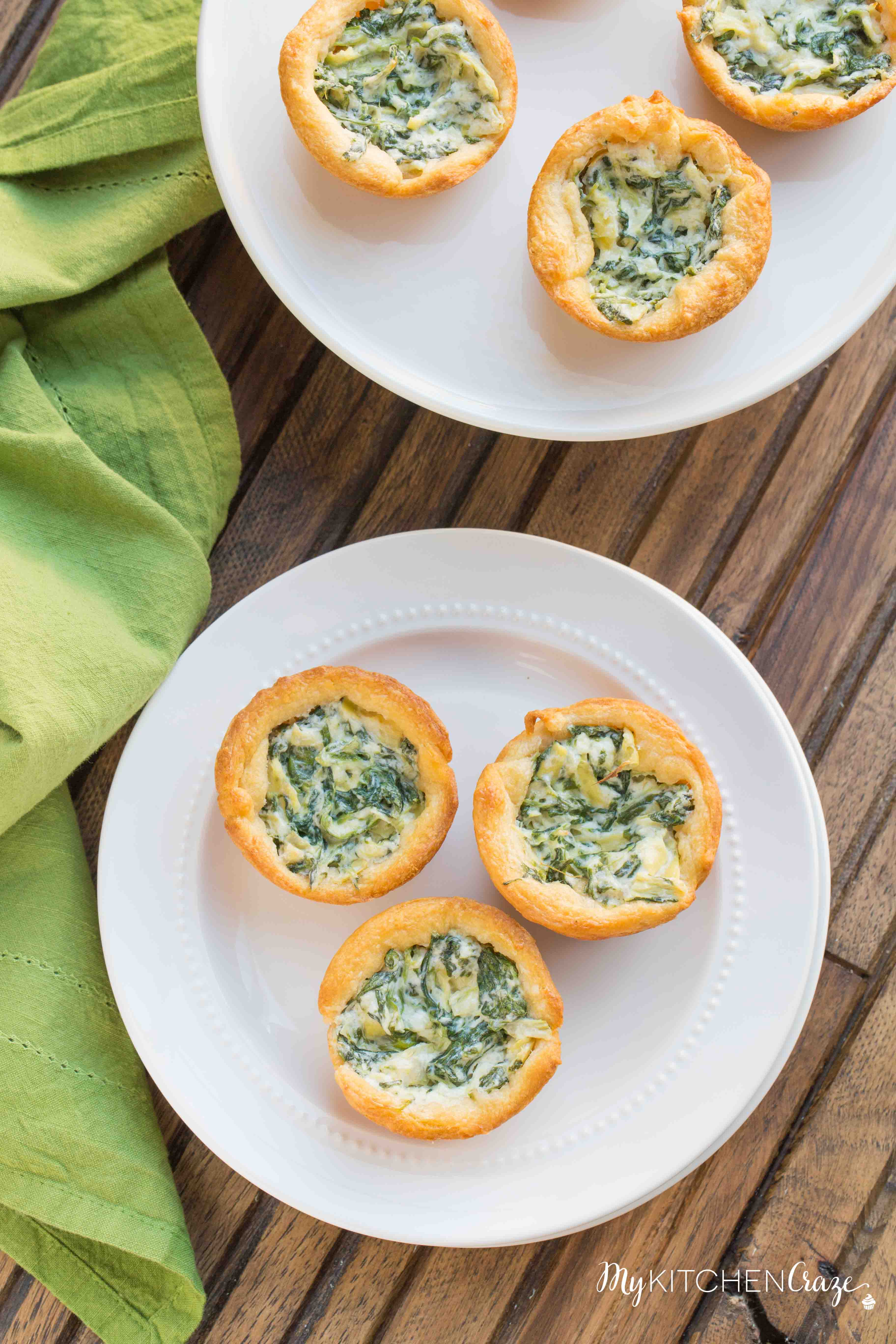 Spinach Artichoke Cups ~ mykitchencraze.com ~ This appetizer is perfect for any potlucks or parties. They take no time at all to make and taste delicious. Your guest won't be able to eat just one!