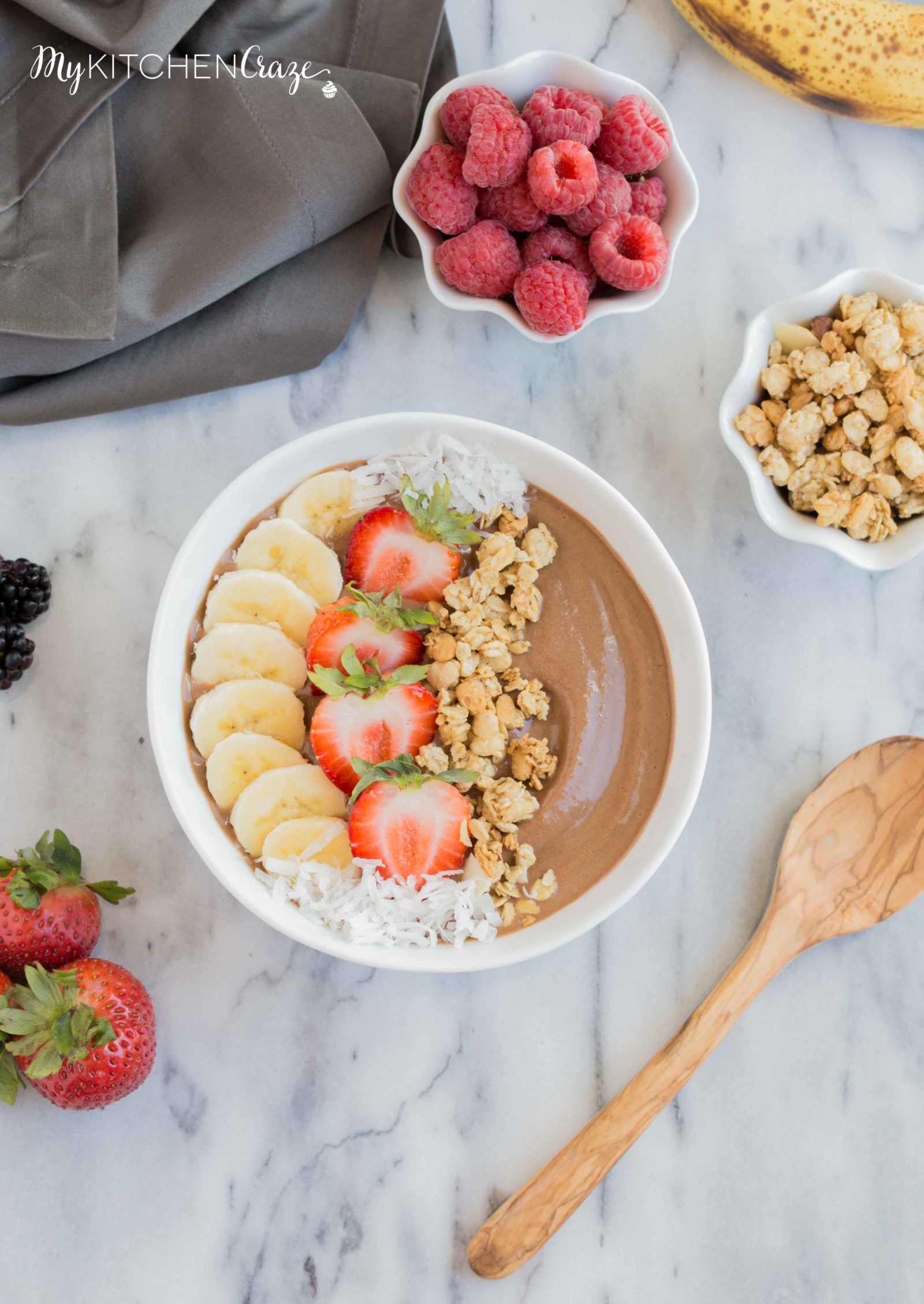 Chocolate Peanut Butter Smoothie Bowl ~ mykitchencraze.com ~ Perfect fun and hearty breakfast to fill those kids and adults up for their day!