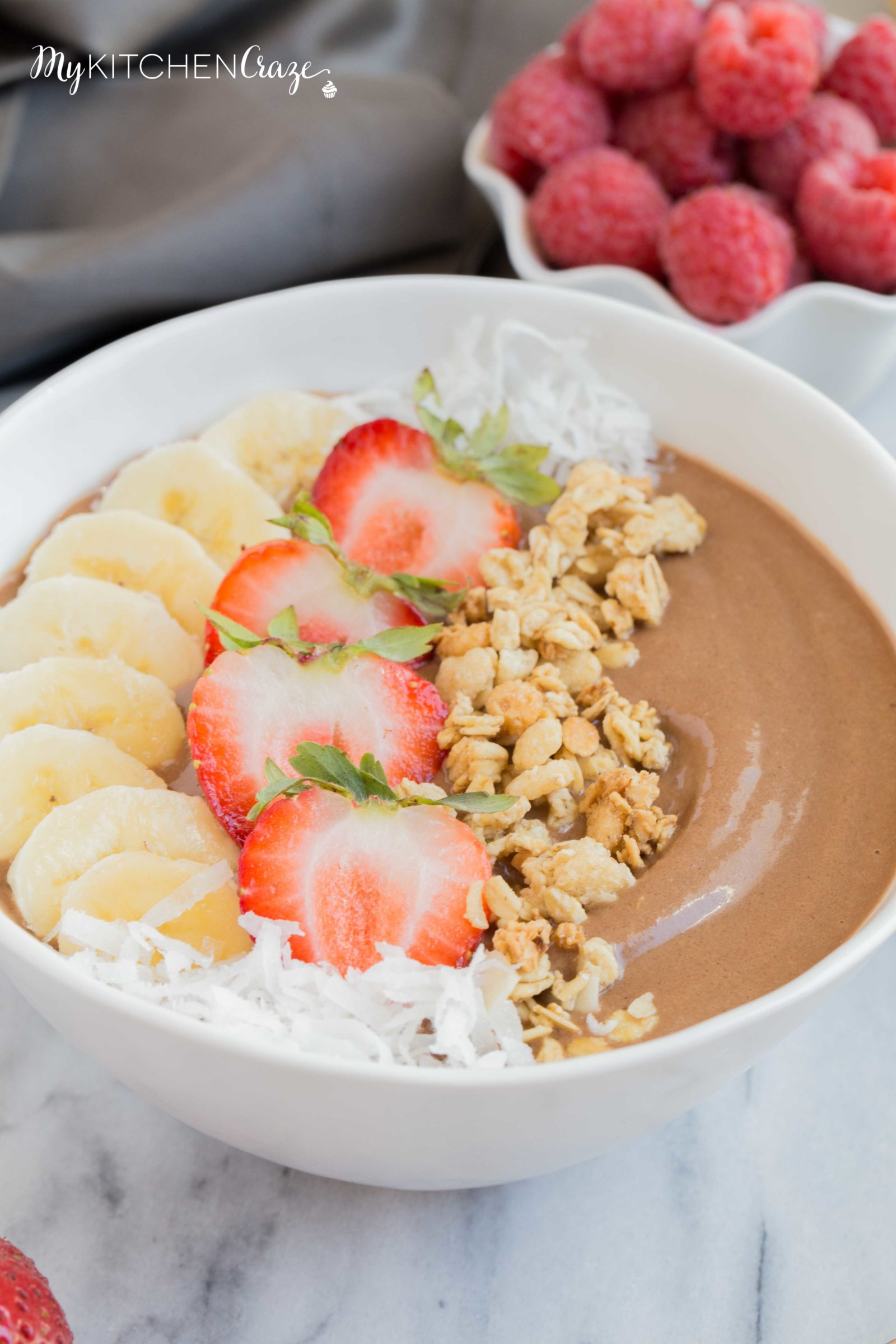 Chocolate Peanut Butter Smoothie Bowl ~ mykitchencraze.com ~ Perfect fun and hearty breakfast to fill those kids and adults up for their day!