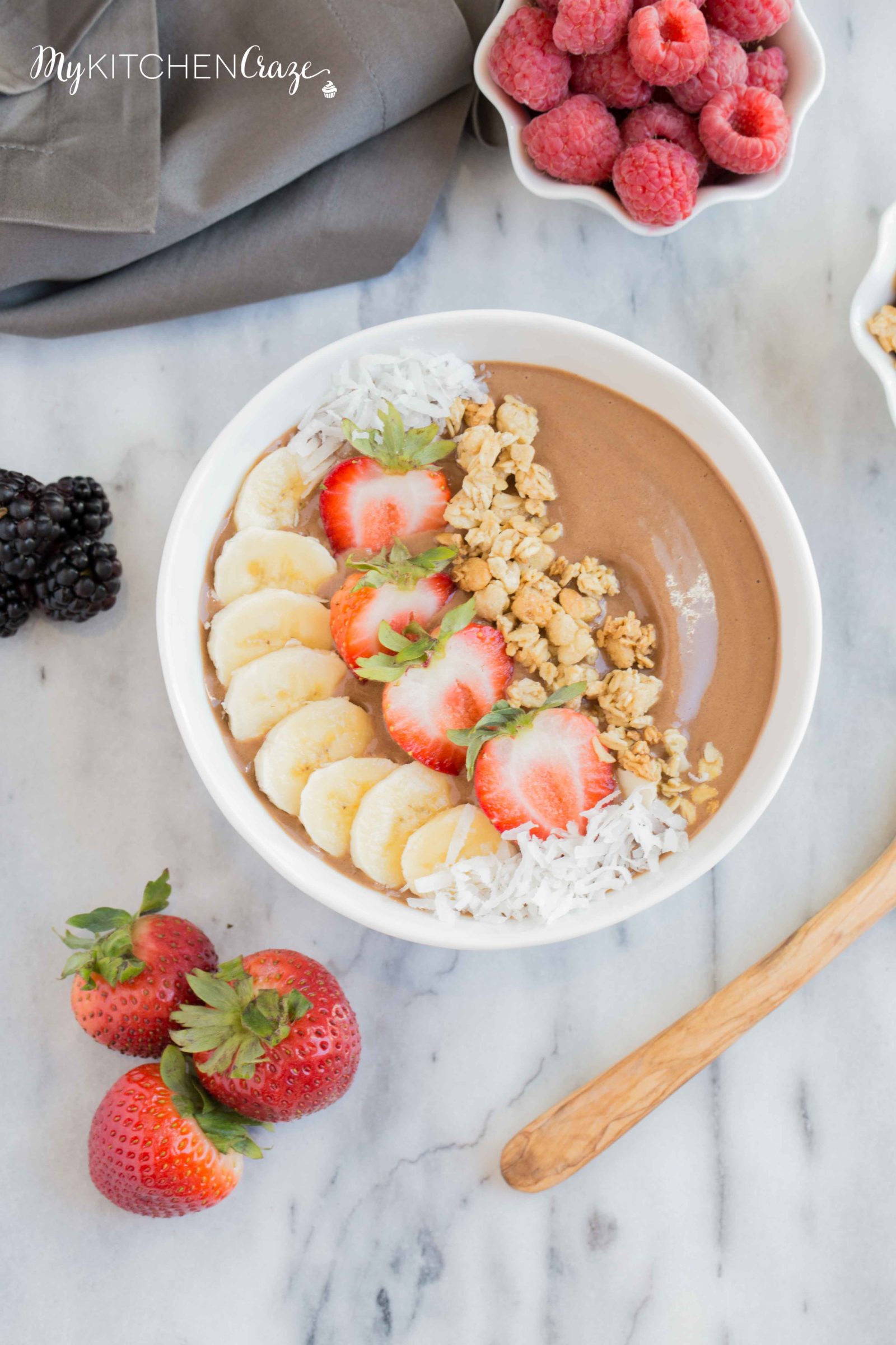 Chocolate Peanut Butter Smoothie Bowl ~ mykitchencraze.com ~ Perfect fun and hearty breakfast to fill those kids and adults up for their day!