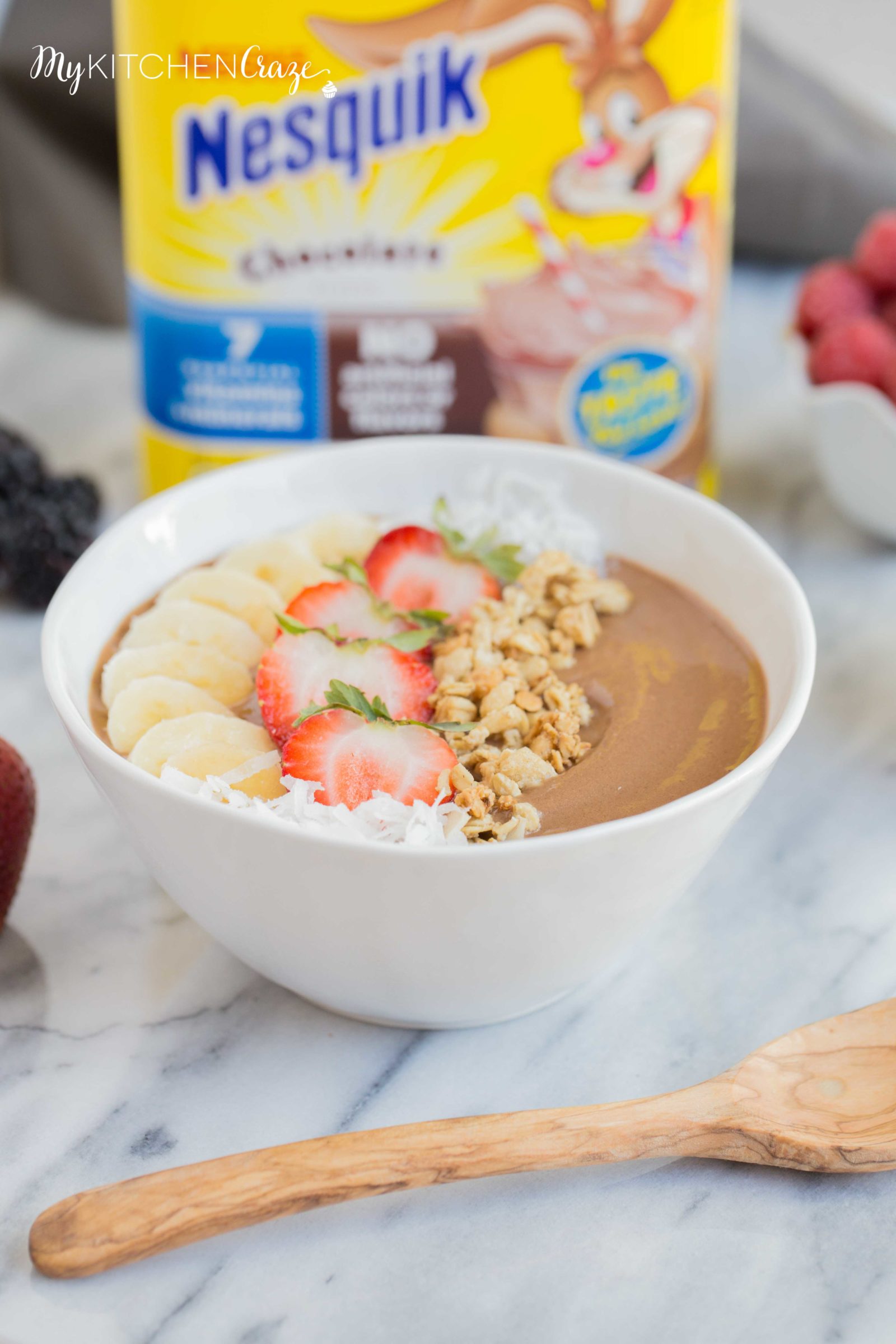 Chocolate Peanut Butter Smoothie Bowl ~ mykitchencraze.com ~ Perfect fun and hearty breakfast to fill those kids and adults up for their day!