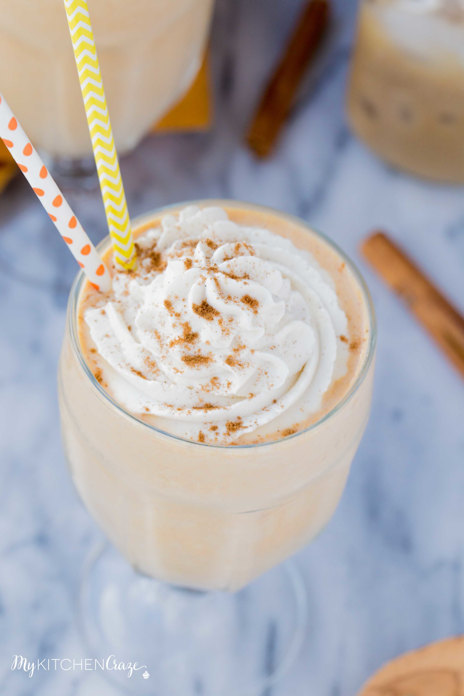 Pumpkin Spice Milkshake ~ mykitchencraze.com ~ Start your Fall season off right and make this delicious Pumpkin Spice Milkshake. Filled with all the pumpkin flavors, it's like a piece of pumpkin pie in a drink. Yum!