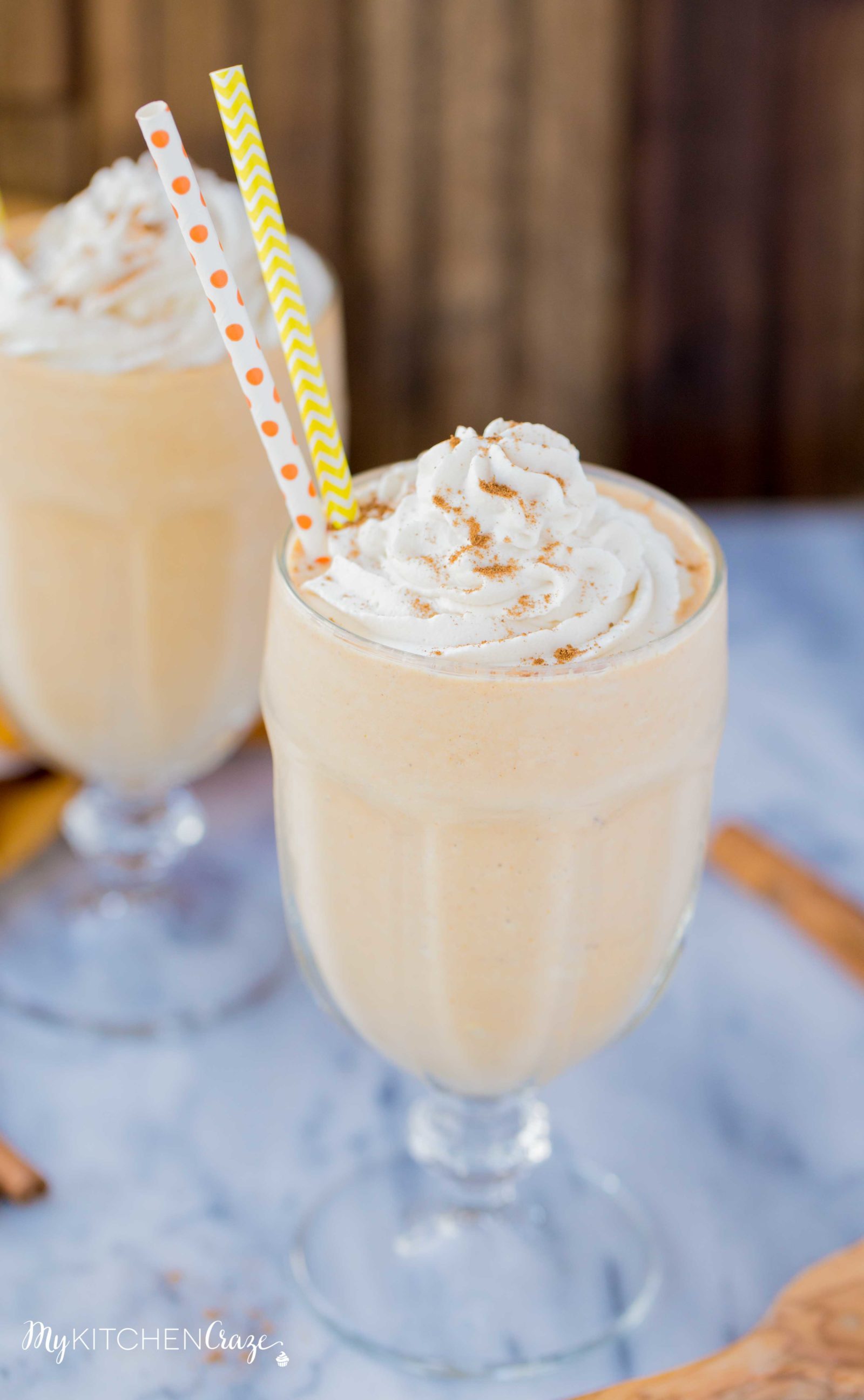 Pumpkin Spice Milkshake ~ mykitchencraze.com ~ Start your Fall season off right and make this delicious Pumpkin Spice Milkshake. Filled with all the pumpkin flavors, it's like a piece of pumpkin pie in a drink. Yum!