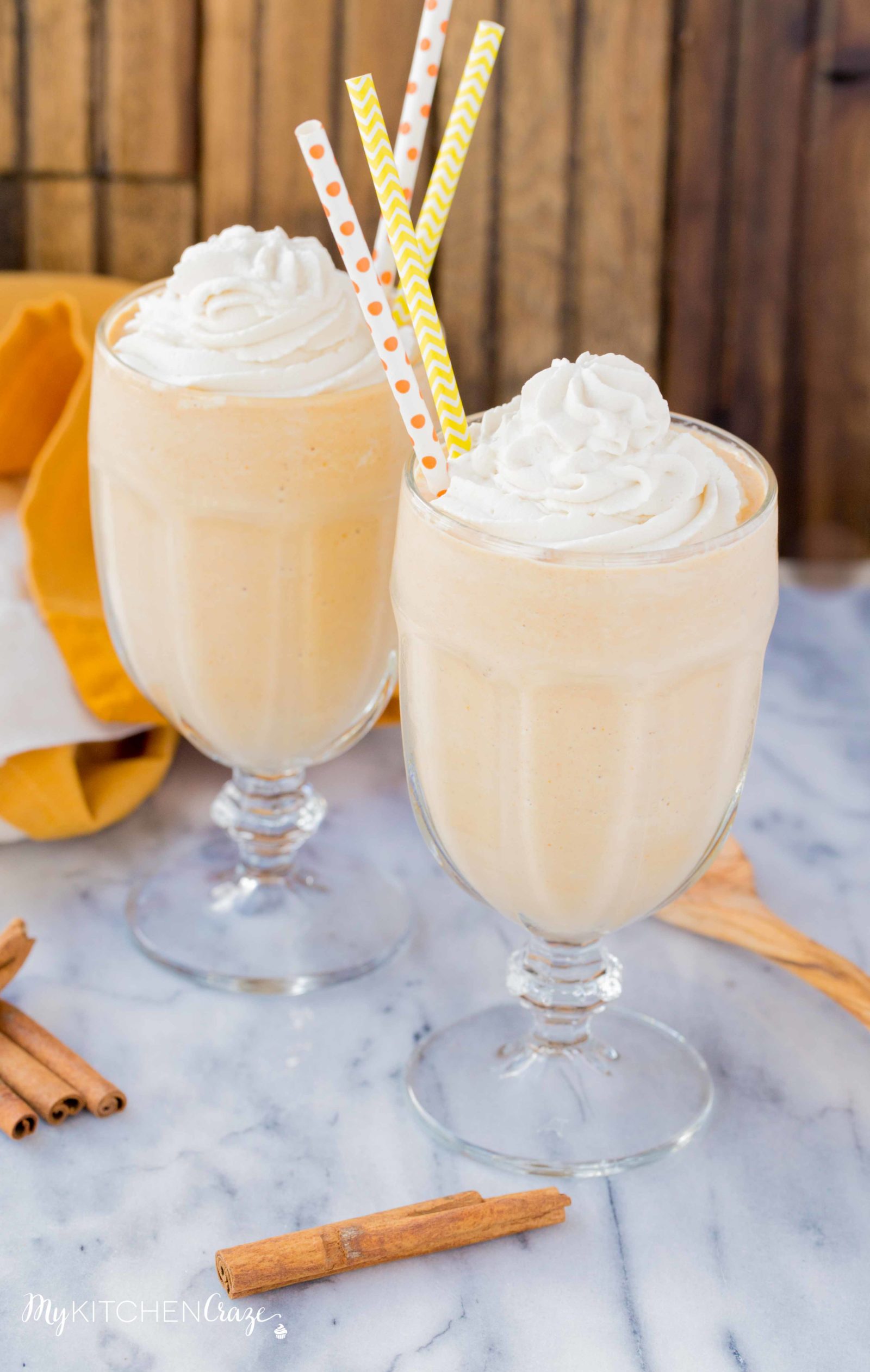 Pumpkin Spice Milkshake ~ mykitchencraze.com ~ Start your Fall season off right and make this delicious Pumpkin Spice Milkshake. Filled with all the pumpkin flavors, it's like a piece of pumpkin pie in a drink. Yum!