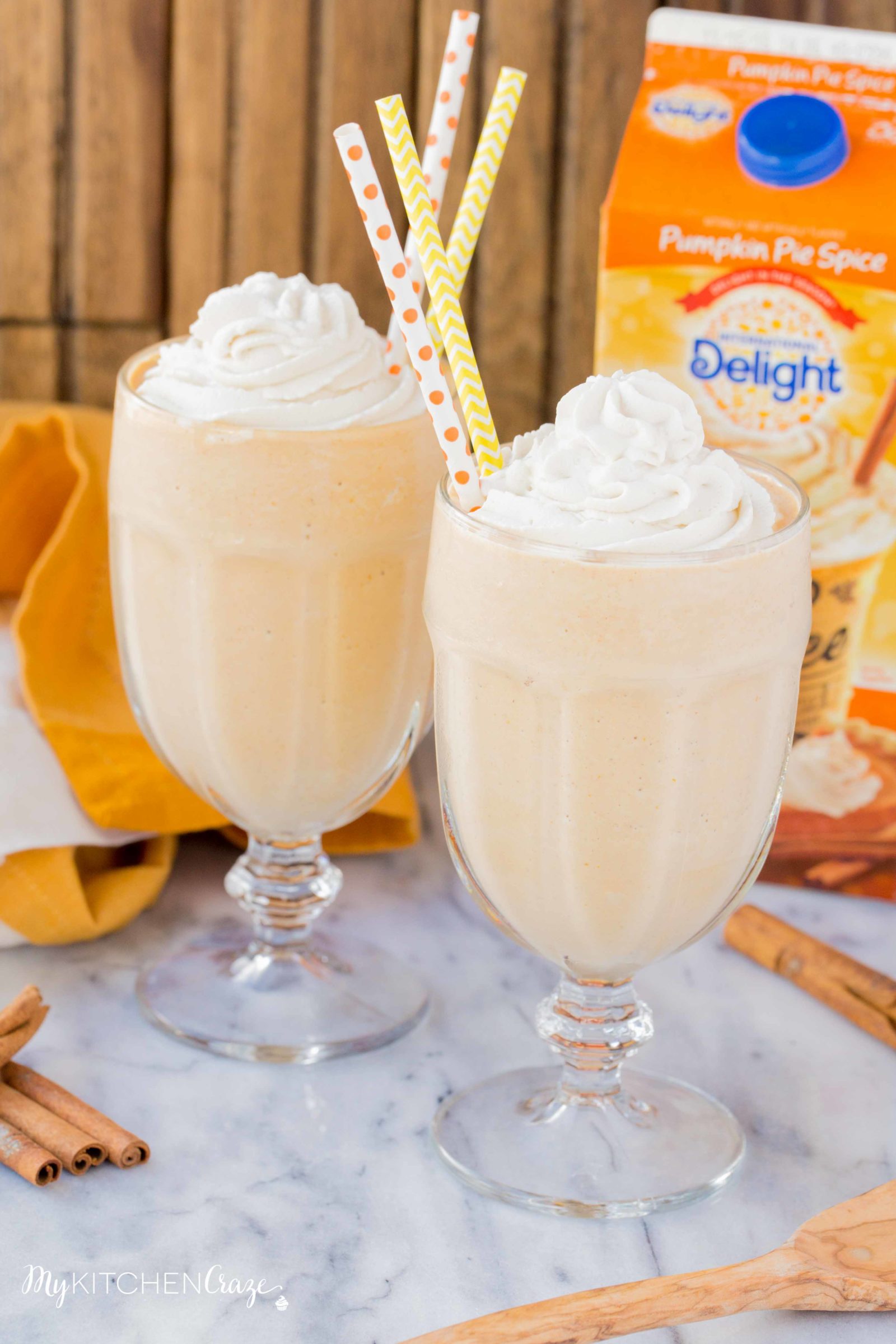 Pumpkin Spice Milkshake ~ mykitchencraze.com ~ Start your Fall season off right and make this delicious Pumpkin Spice Milkshake. Filled with all the pumpkin flavors, it's like a piece of pumpkin pie in a drink. Yum!