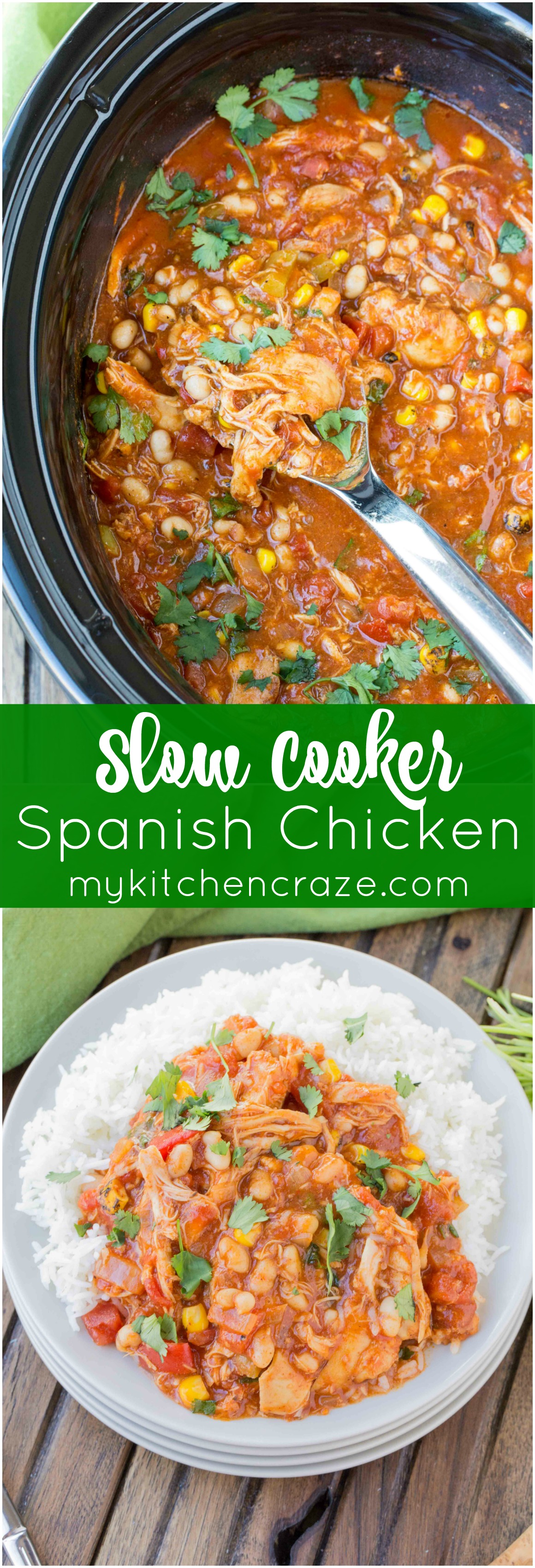 Slow Cooker Spanish Chicken ~ mykitchencraze.com ~ Put everything in the slow cooker and come home to a delicious meal waiting for you! Perfect with a side of rice or mashed potatoes!