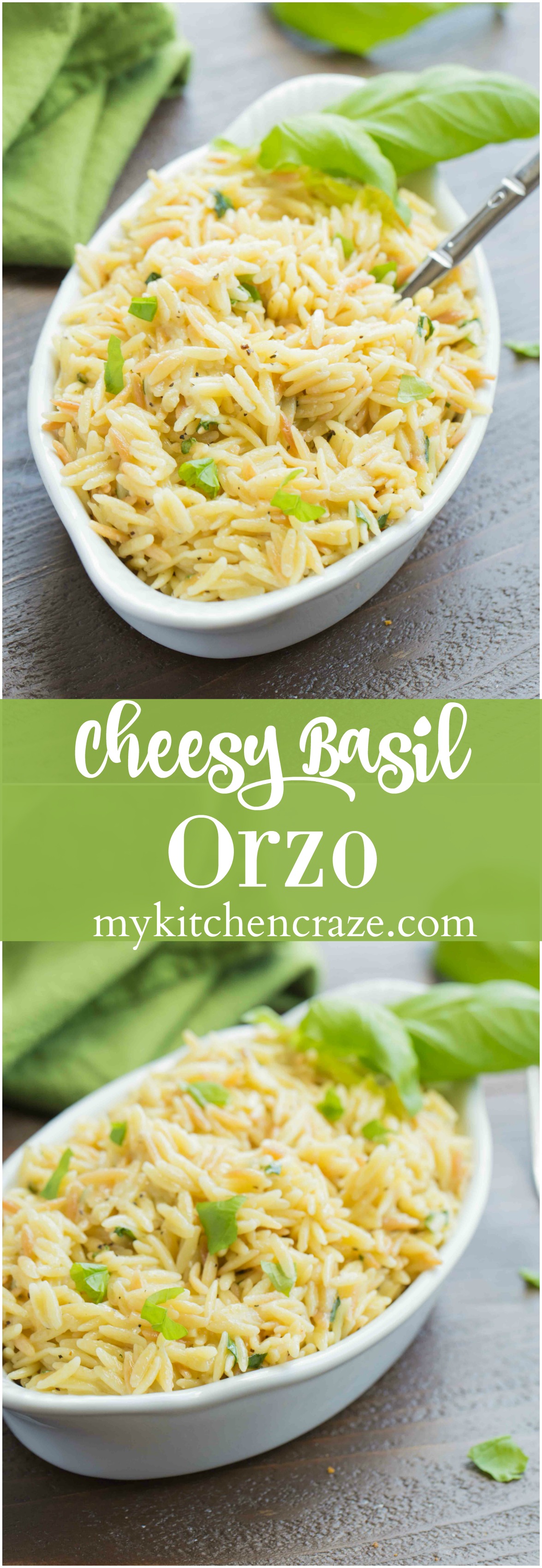 Cheesy Basil Orzo ~ Just 6 ingredients are all you need to make this fresh pasta side. The lemon and basil brighten the dish making it perfect for any main dish.