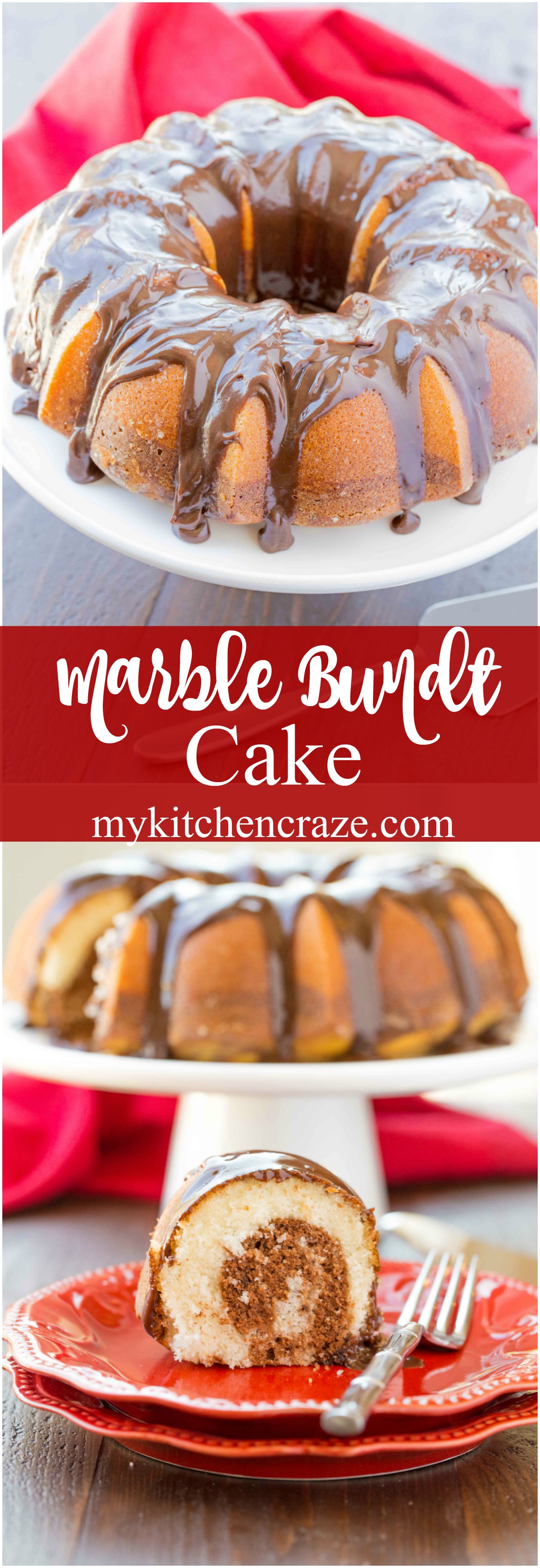 Marble Bundt Cake ~ mykitchencraze.com ~ Super easy marble bundt cake, topped with luscious chocolate ganache. This is one cake you'll want to make!